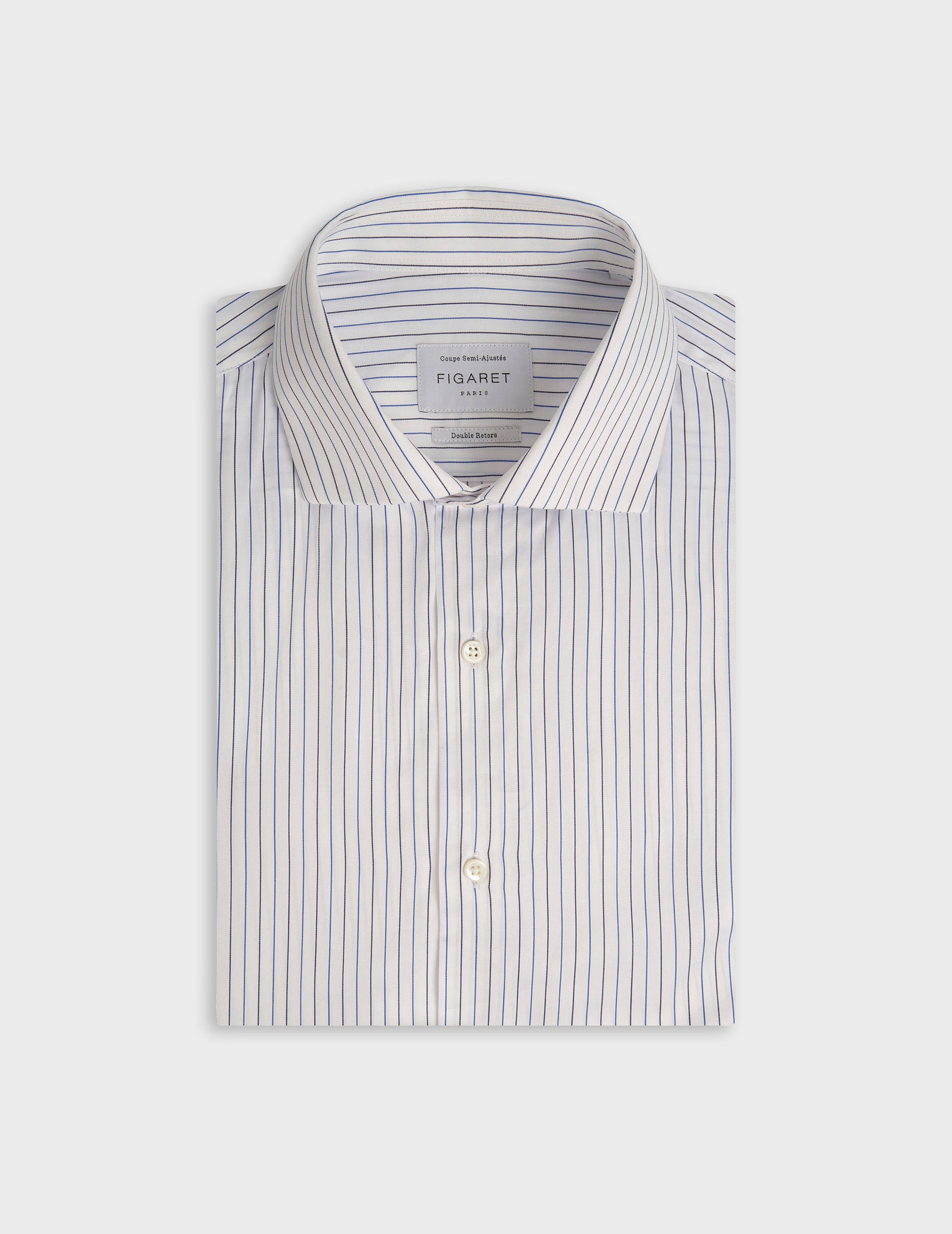 Semi-fitted navy striped shirt - Twill - Italian Collar - French Cuffs