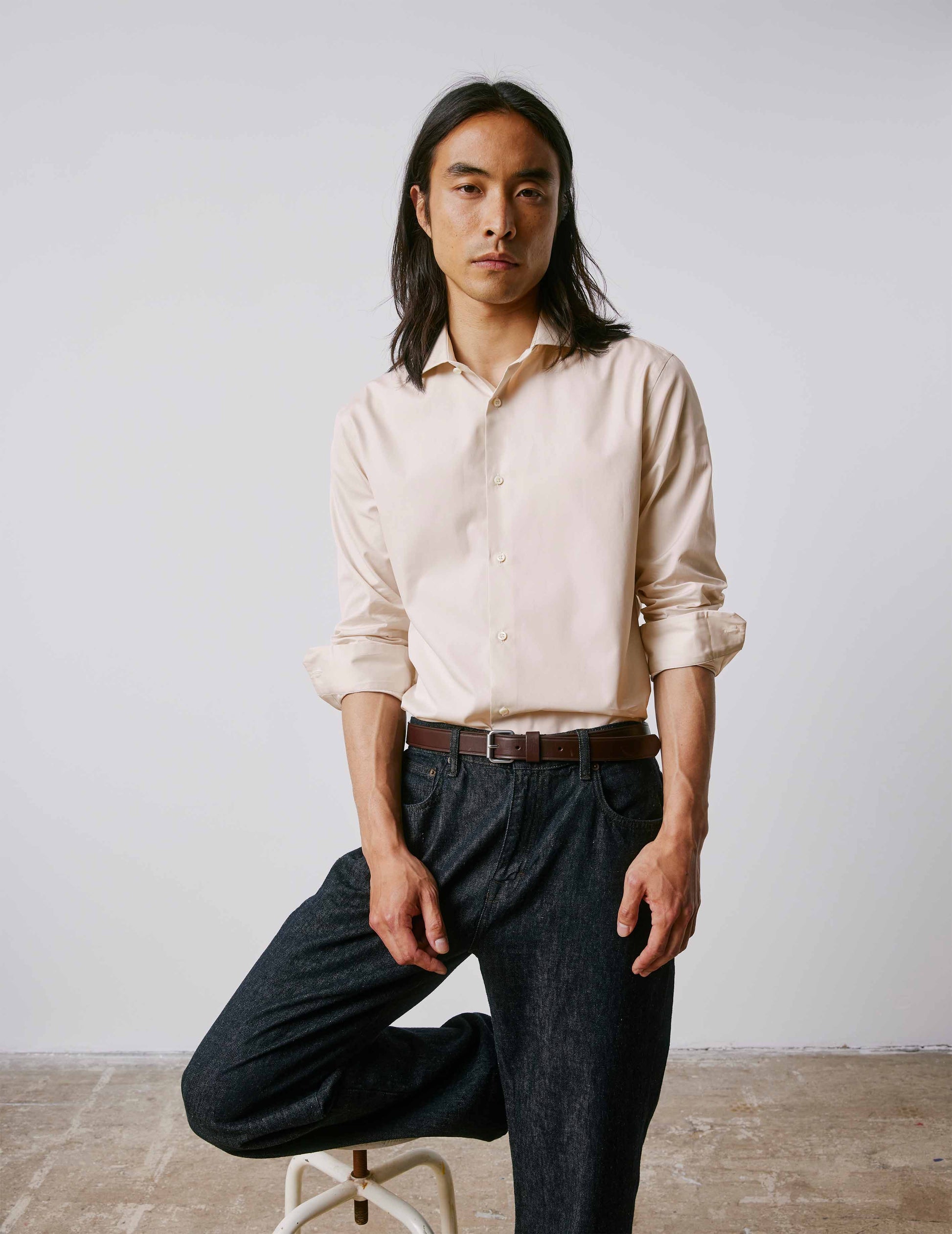 Fitted beige shirt - Poplin - Italian Collar