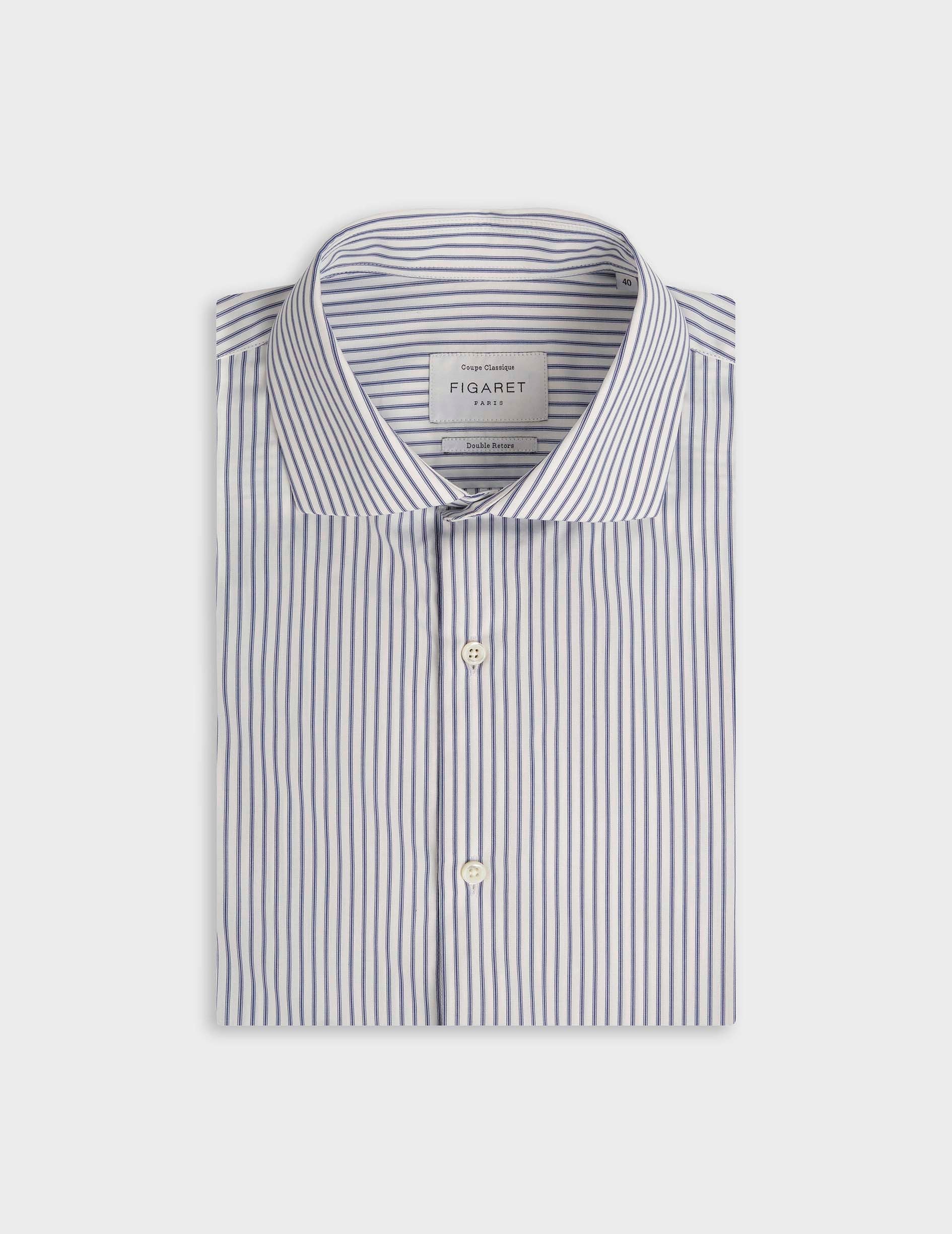 Classic navy striped shirt - Poplin - Italian Collar