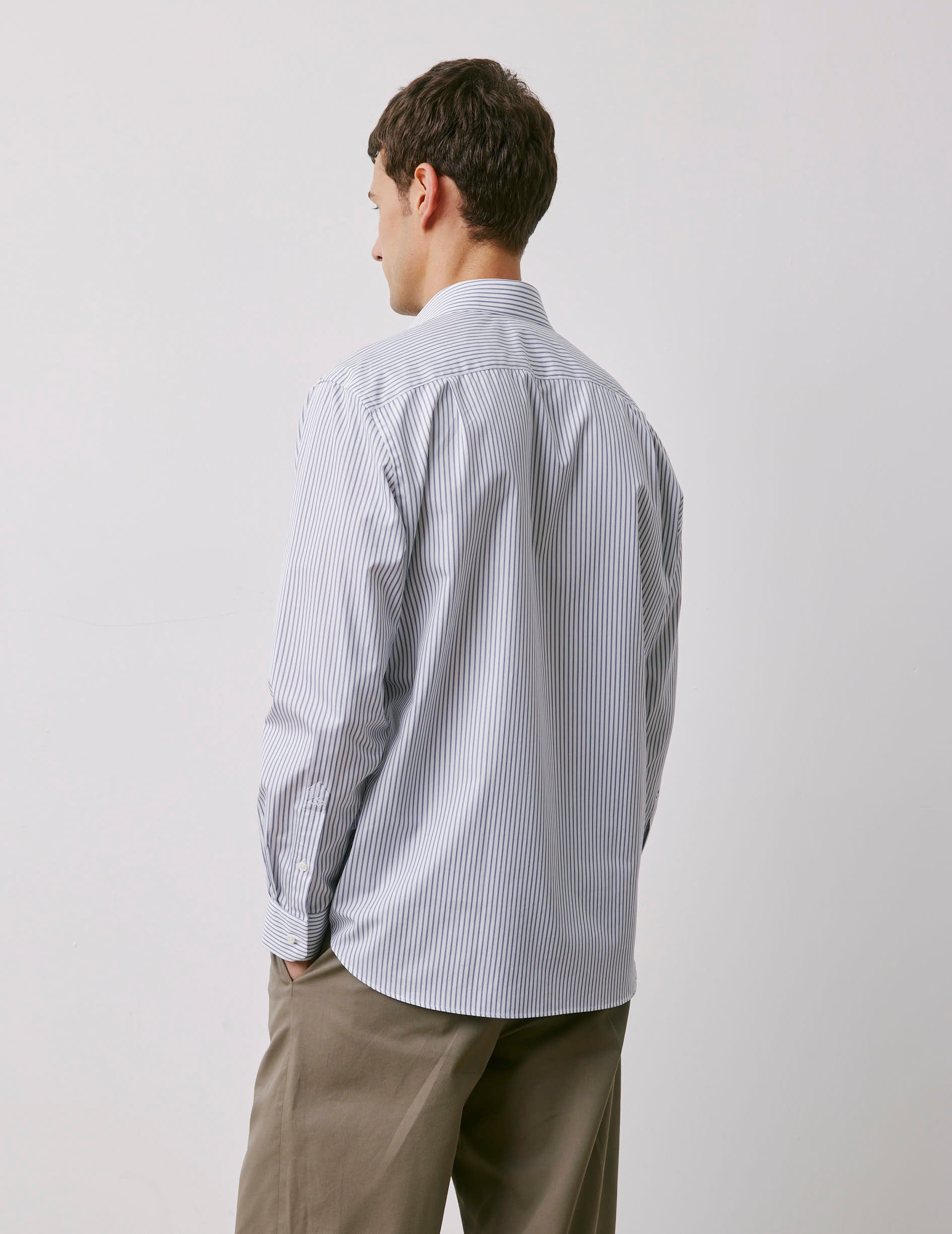 Classic navy striped shirt - Poplin - Italian Collar