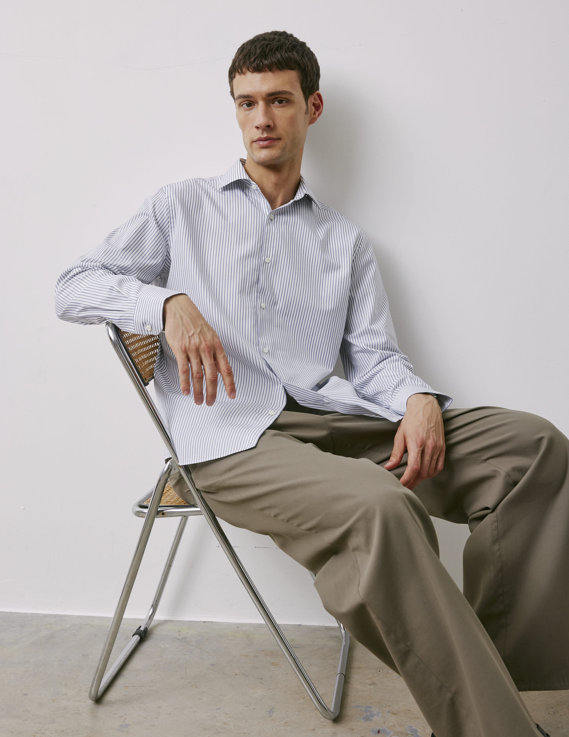 Classic navy striped shirt - Poplin - Italian Collar