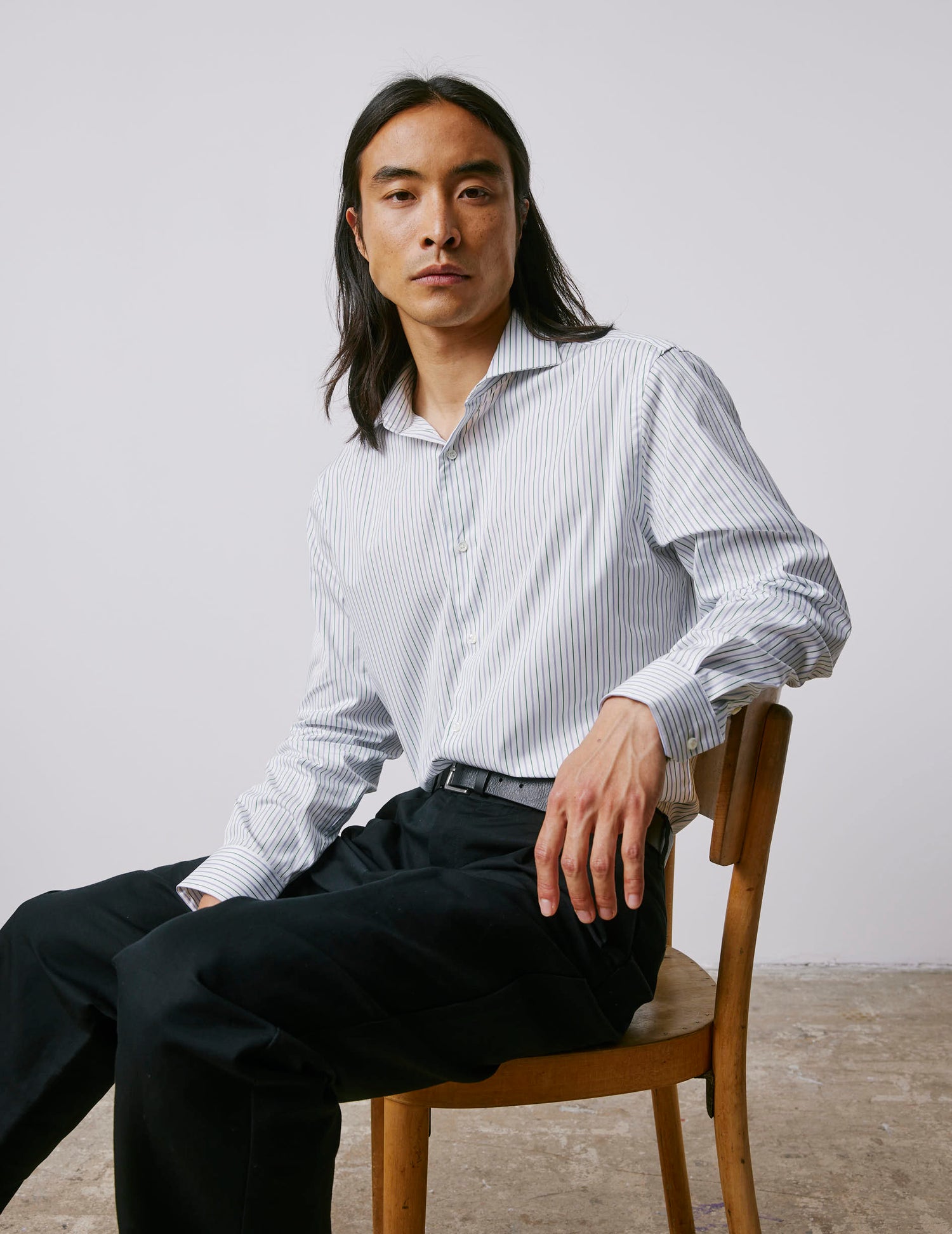 Classic green striped shirt - Poplin - Italian Collar#5