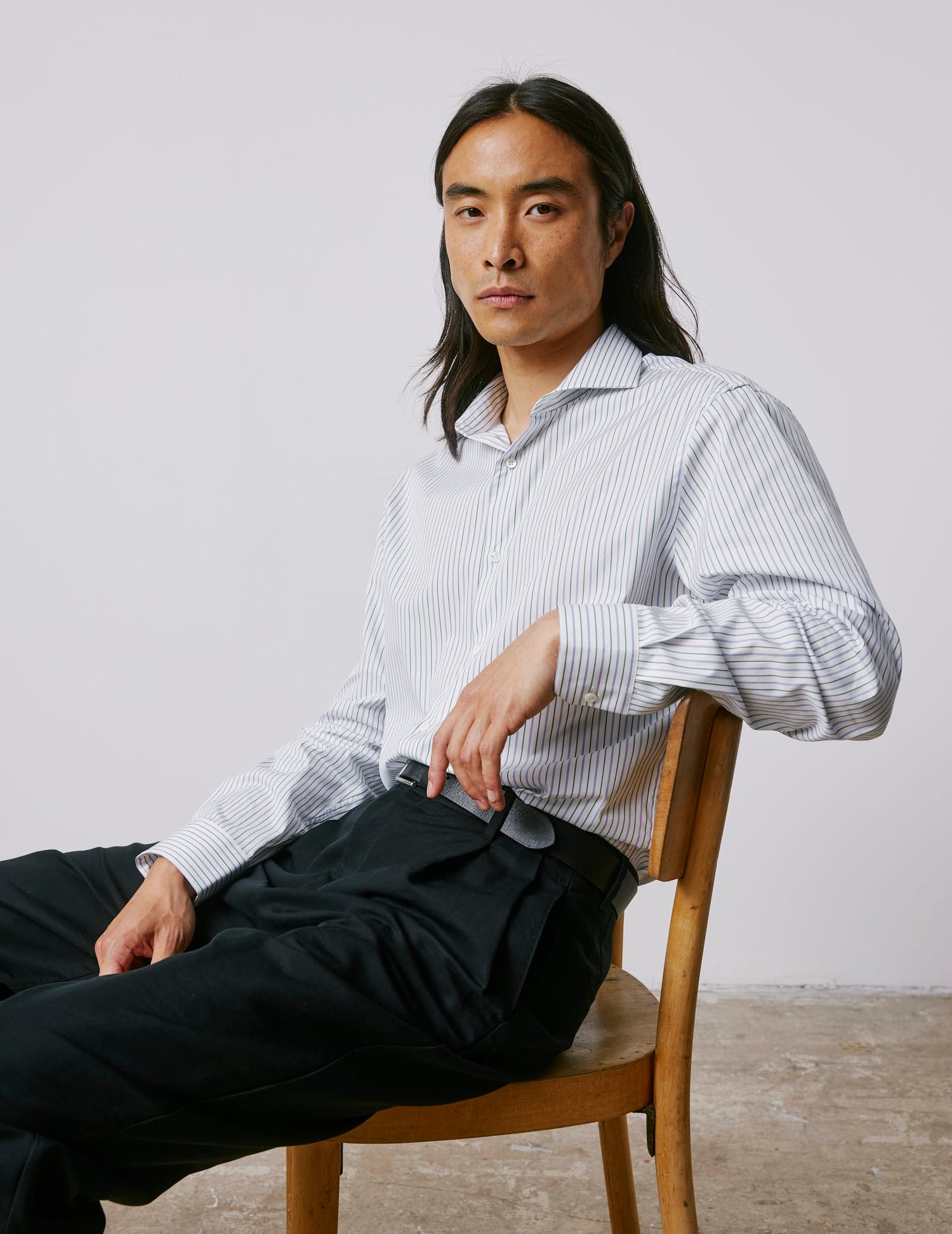 Classic green striped shirt - Poplin - Italian Collar#3