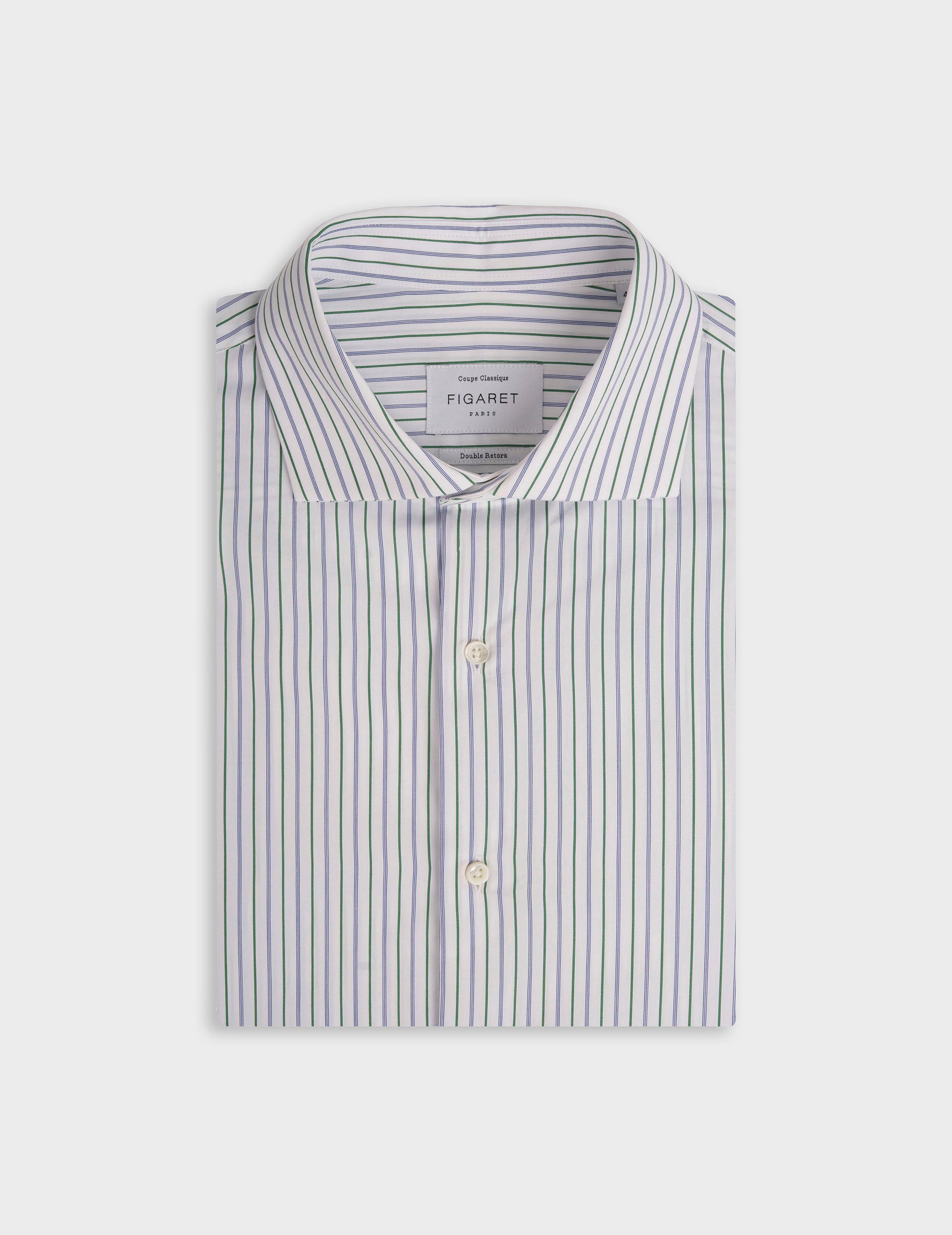 Classic green striped shirt - Poplin - Italian Collar