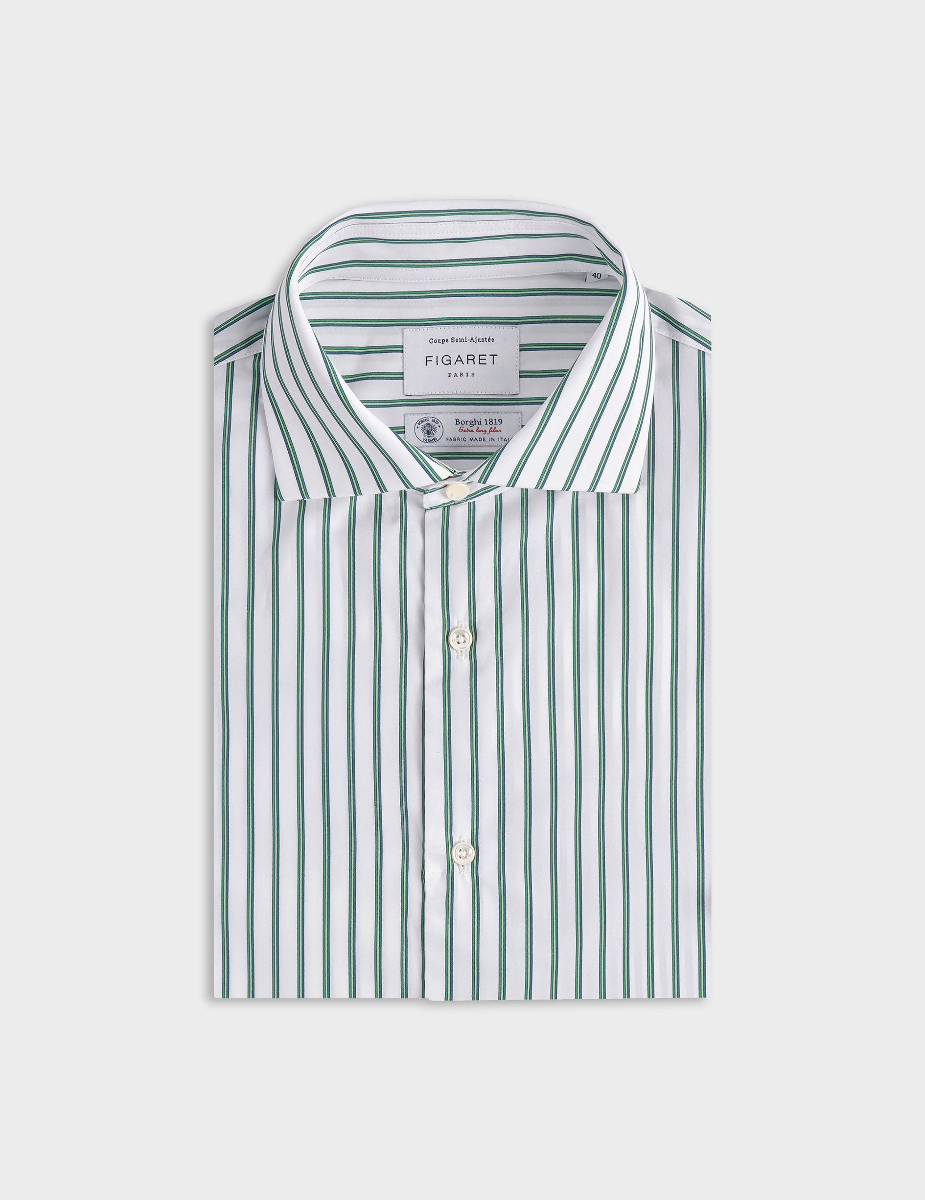 Semi-fitted green striped shirt - Poplin - Italian Collar