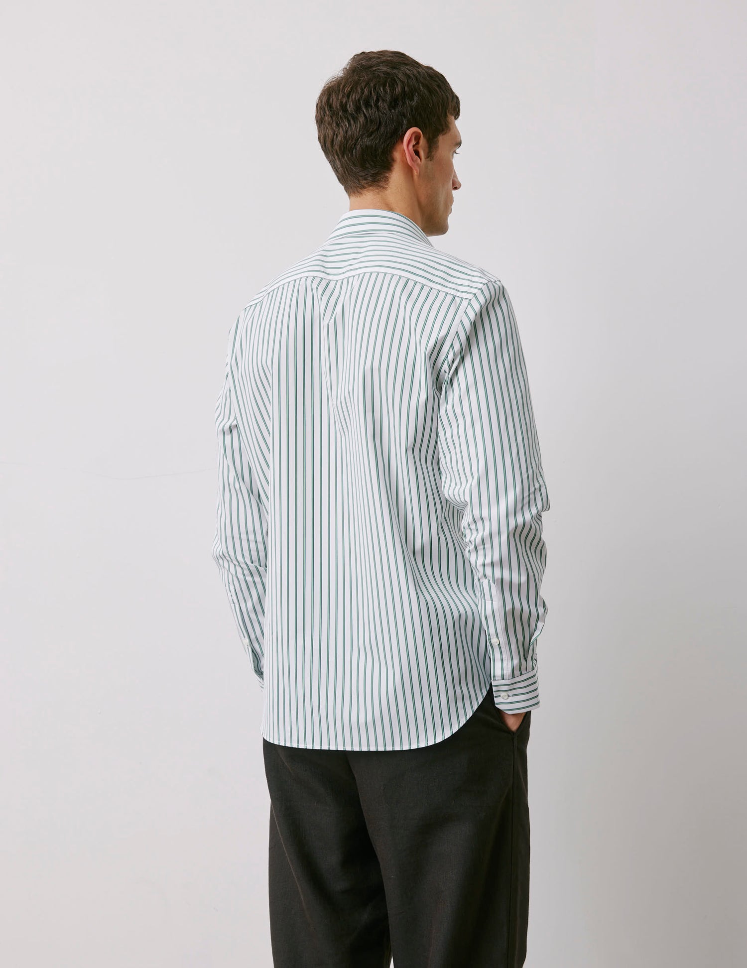Semi-fitted green striped shirt - Poplin - Italian Collar#4