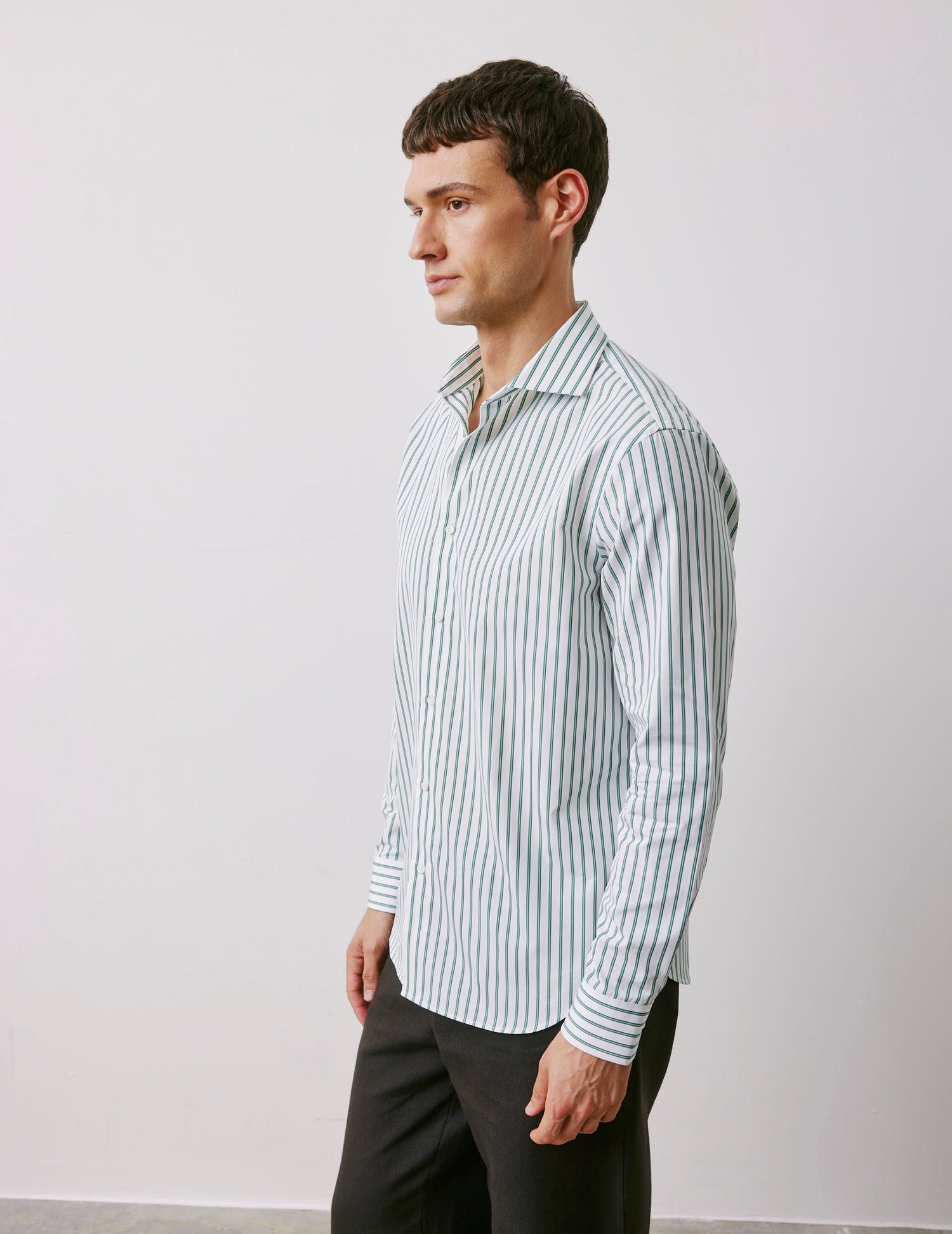 Semi-fitted green striped shirt - Poplin - Italian Collar#5