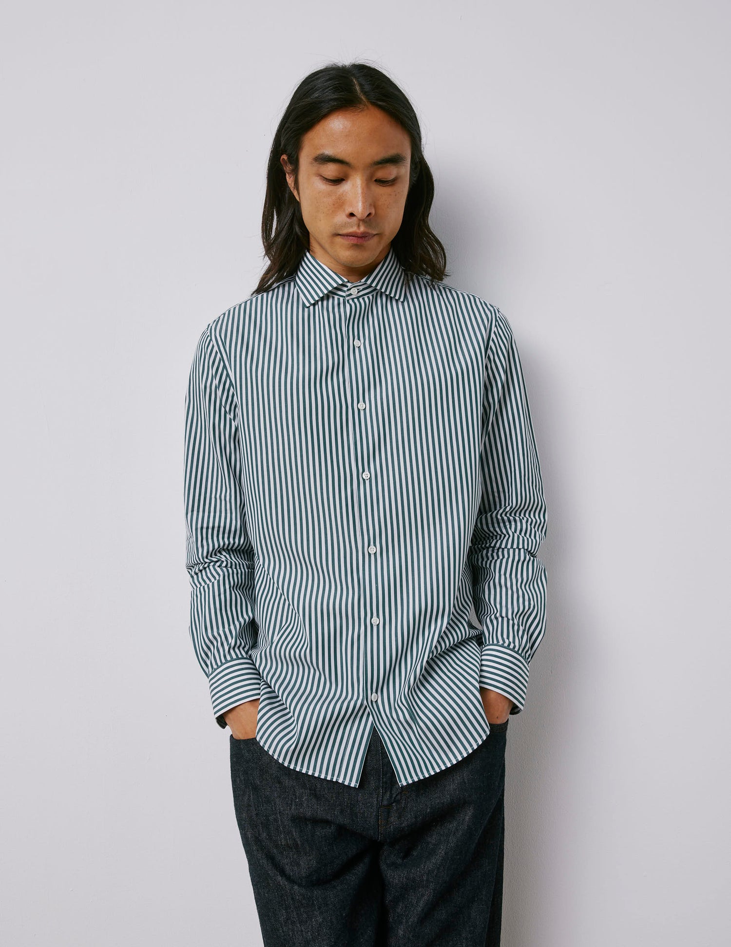 Green semi-fitted striped shirt - Poplin - Italian Collar#3