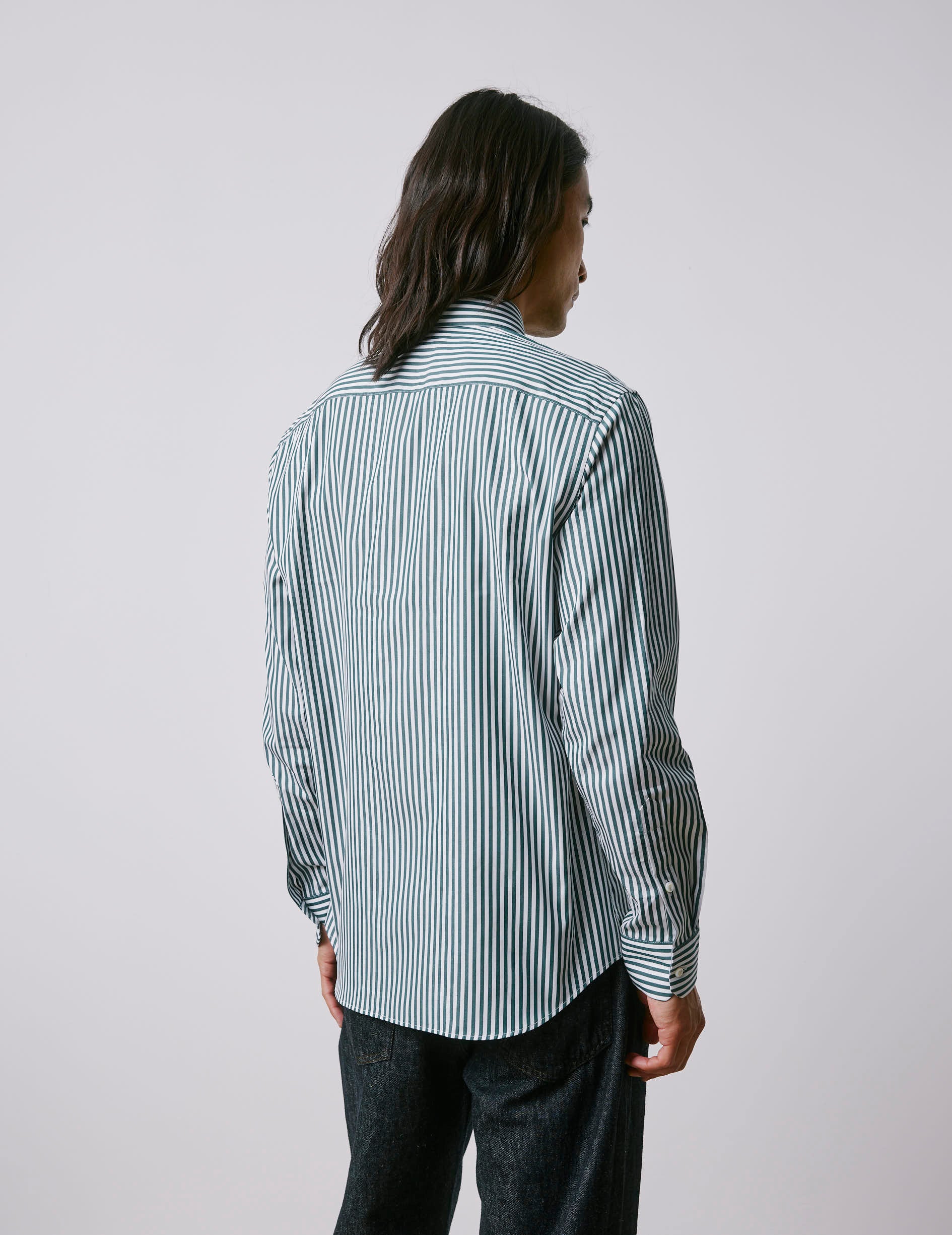 Green semi-fitted striped shirt - Poplin - Italian Collar