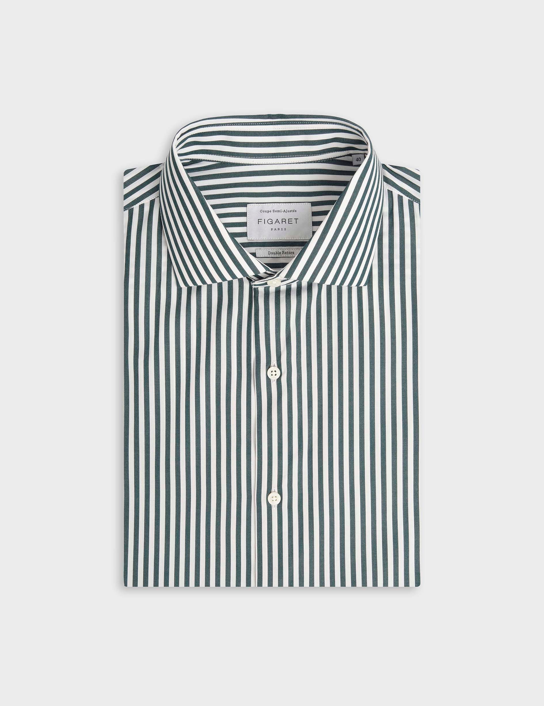 Green semi-fitted striped shirt - Poplin - Italian Collar
