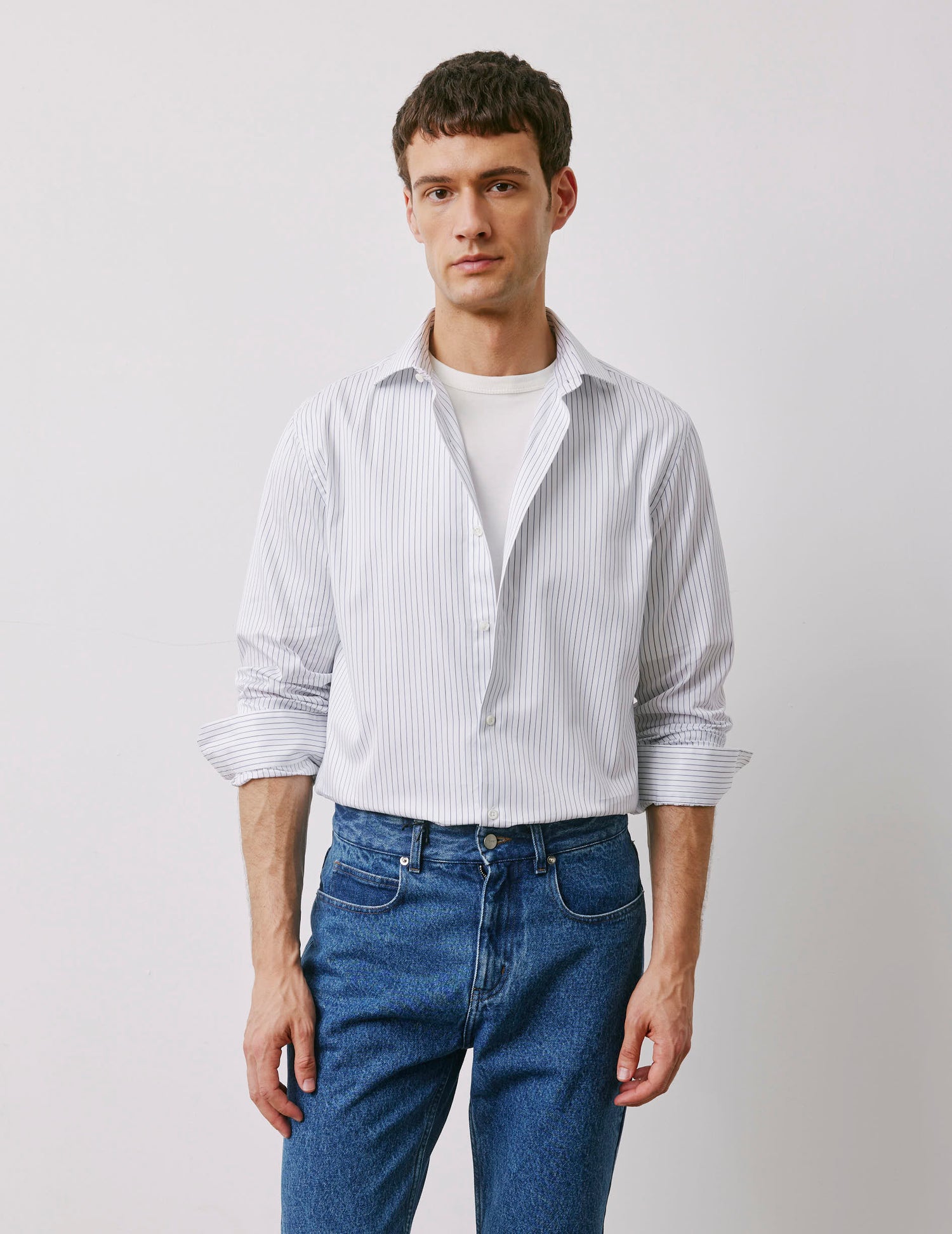 Semi-fitted navy striped shirt - Twill - Italian Collar#3