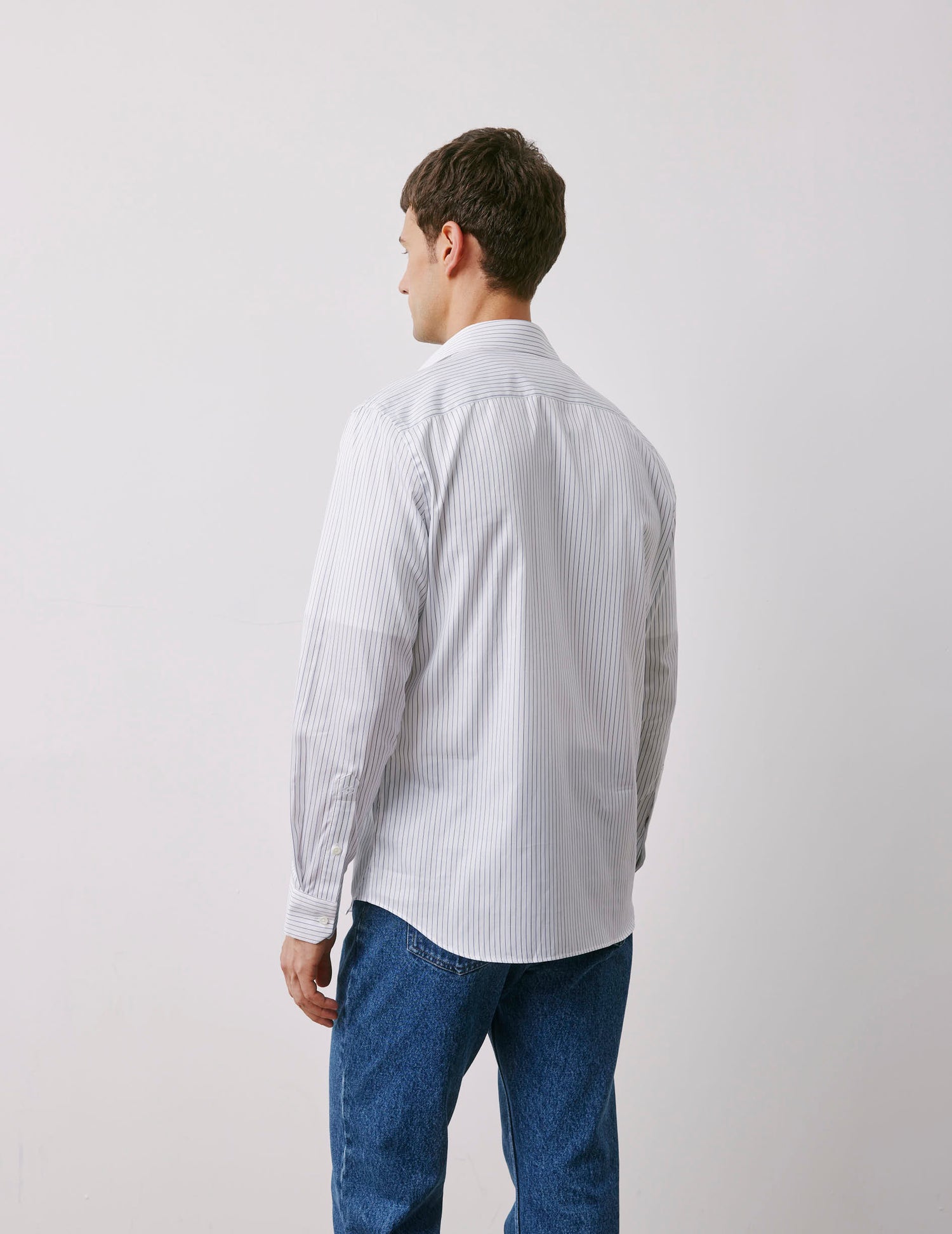 Semi-fitted navy striped shirt - Twill - Italian Collar#4