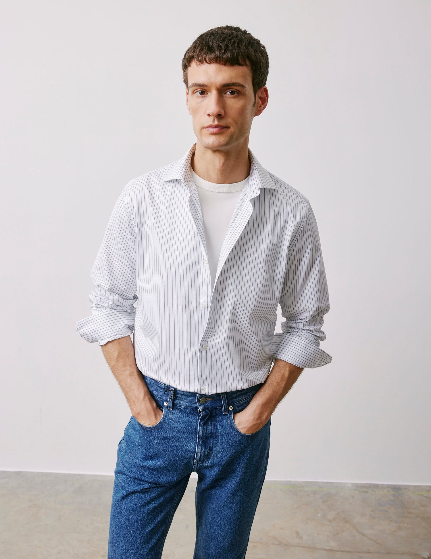 Semi-fitted navy striped shirt - Twill - Italian Collar#5