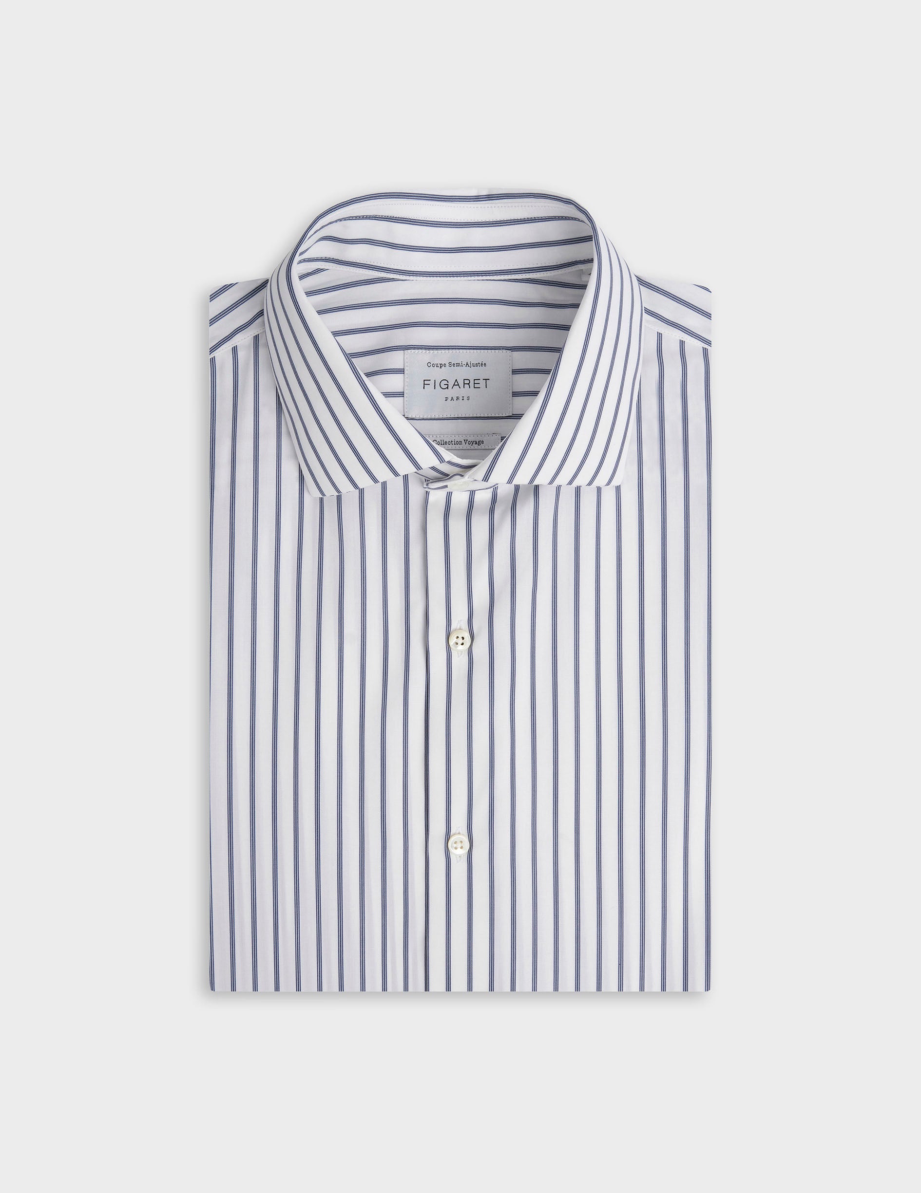 Semi-fitted blue striped easy-iron shirt - Poplin - Italian Collar - Easy-iron