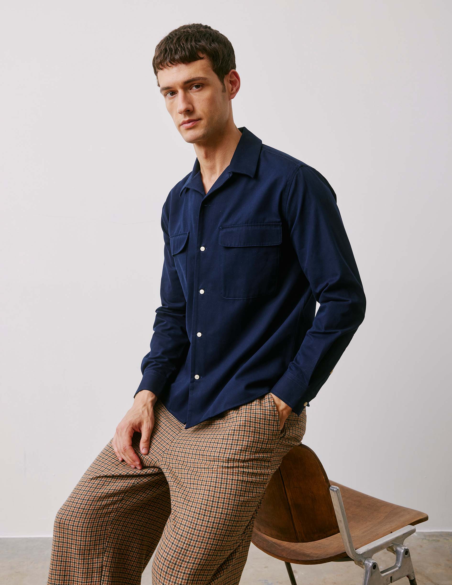 Ivano navy shirt - Twill - Cuban with bridle Collar