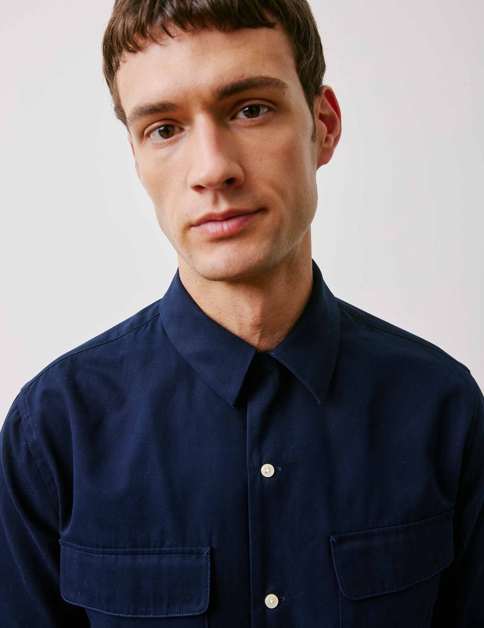 Ivano navy shirt - Twill - Cuban with bridle Collar