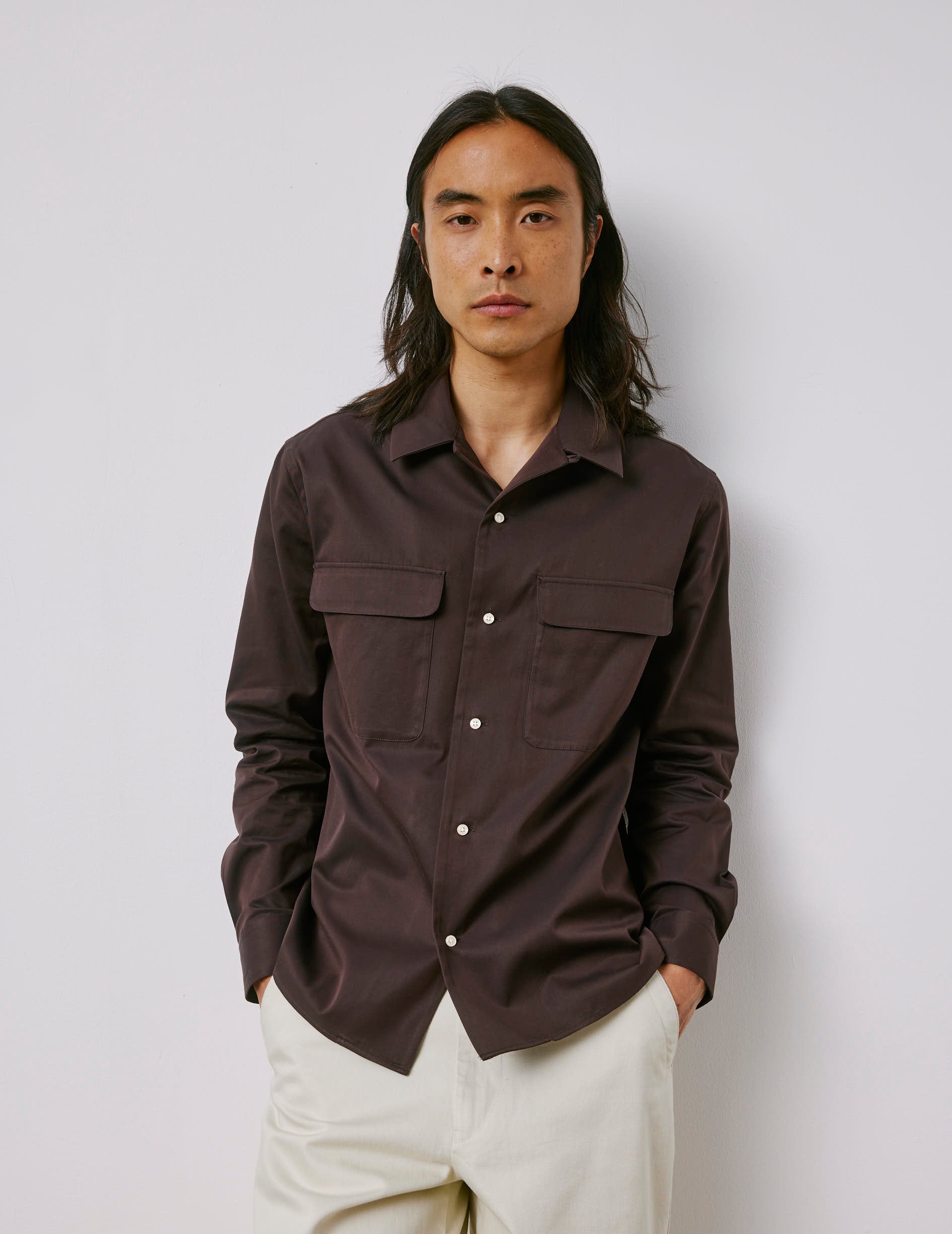 Ivano brown shirt - Twill - Cuban with bridle Collar