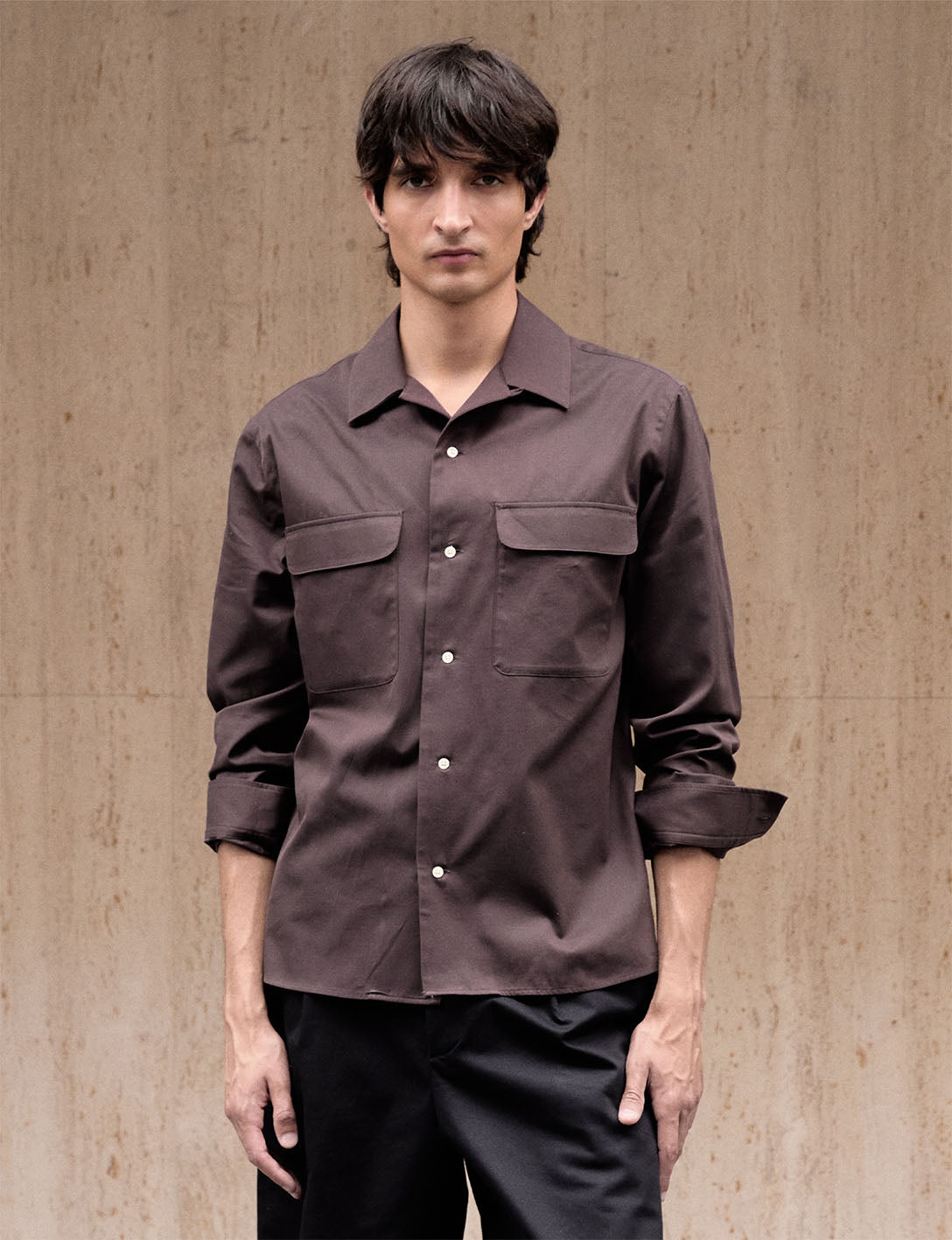 Ivano brown shirt - Twill - Cuban with bridle Collar