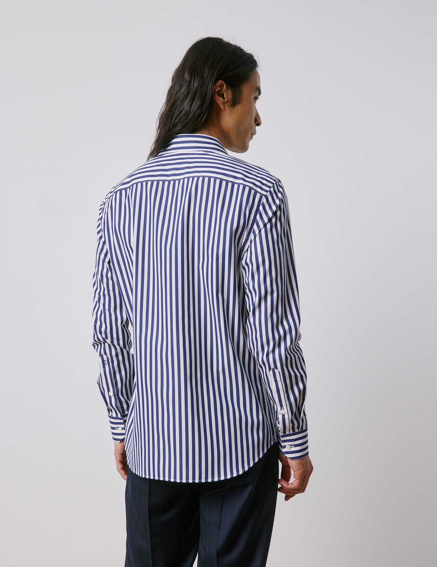 Semi-fitted navy striped shirt - Poplin - Majestic Collar#4
