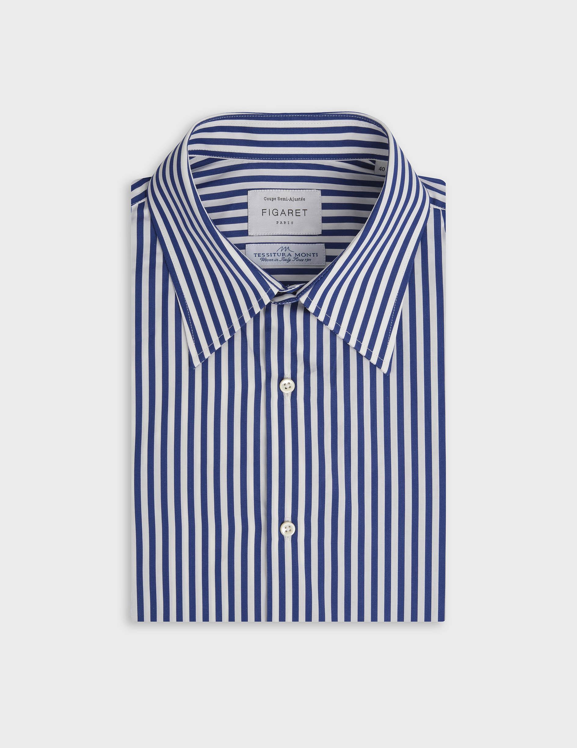 Semi-fitted navy striped shirt - Poplin - Majestic Collar