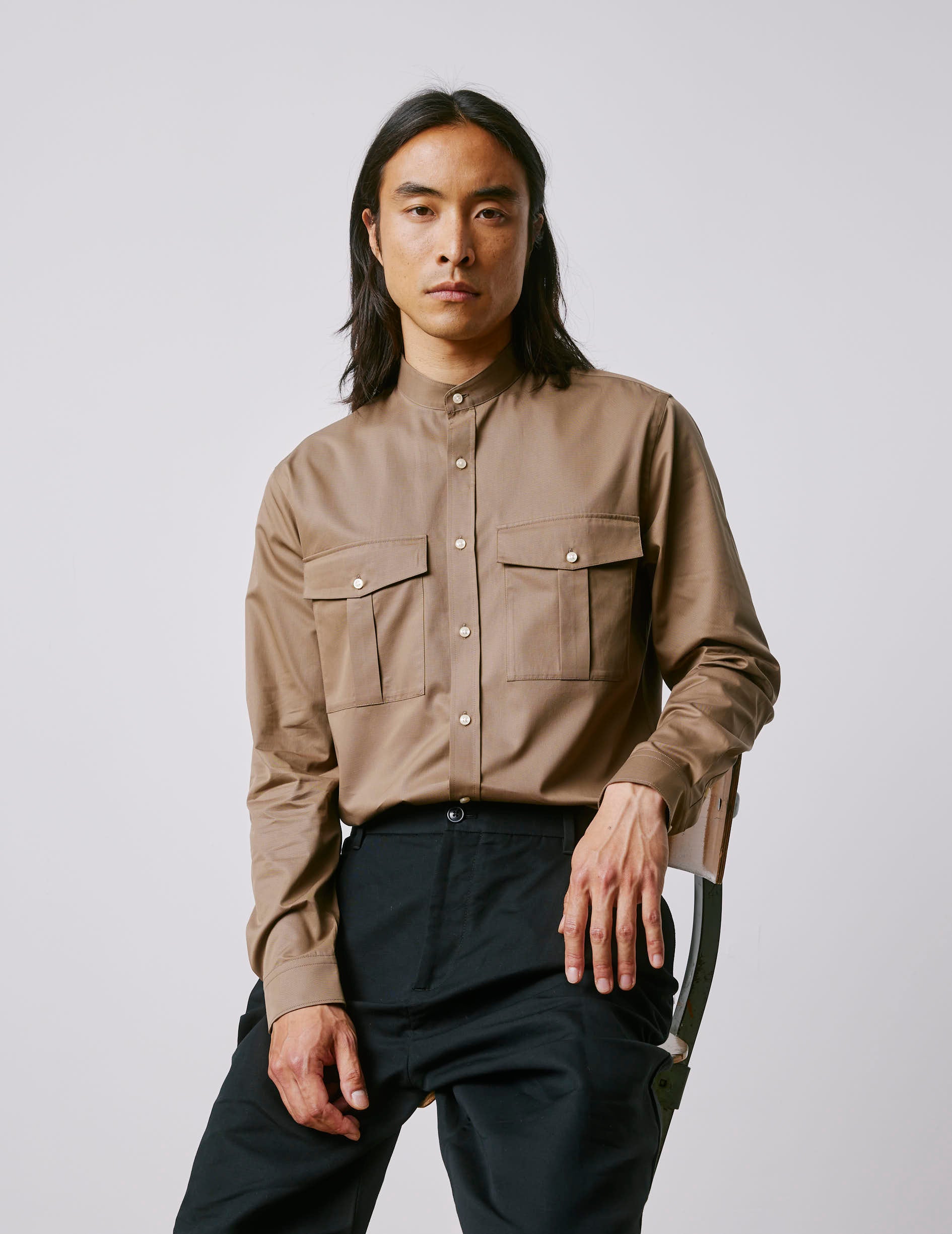 Mathias taupe shirt - Twill - Officer Collar