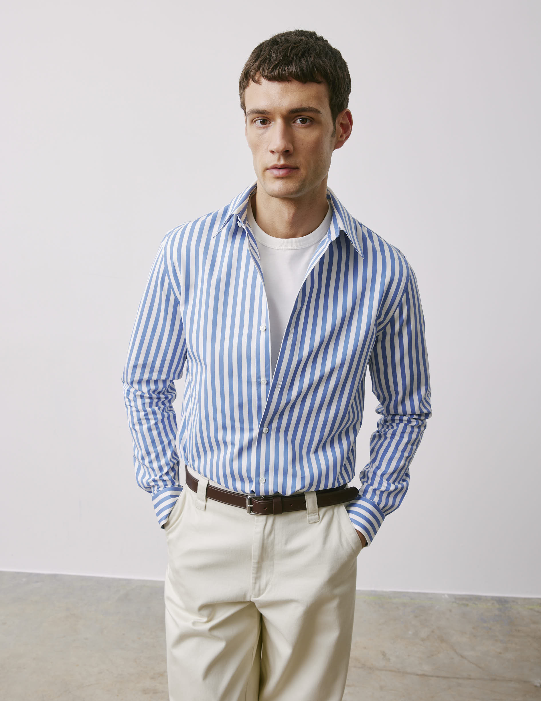 Fitted blue striped shirt - Poplin - Prodigious Collar