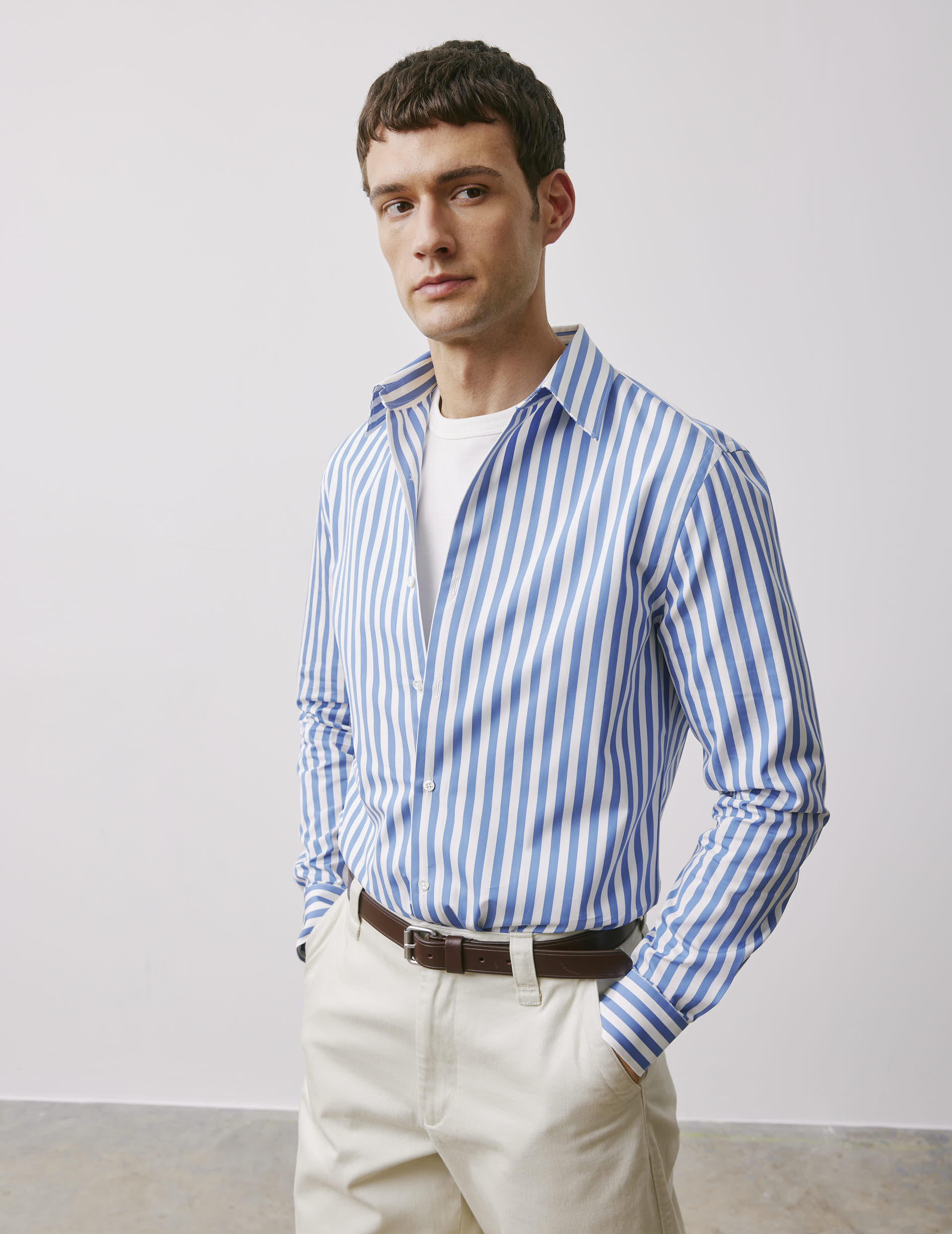 Fitted blue striped shirt - Poplin - Prodigious Collar