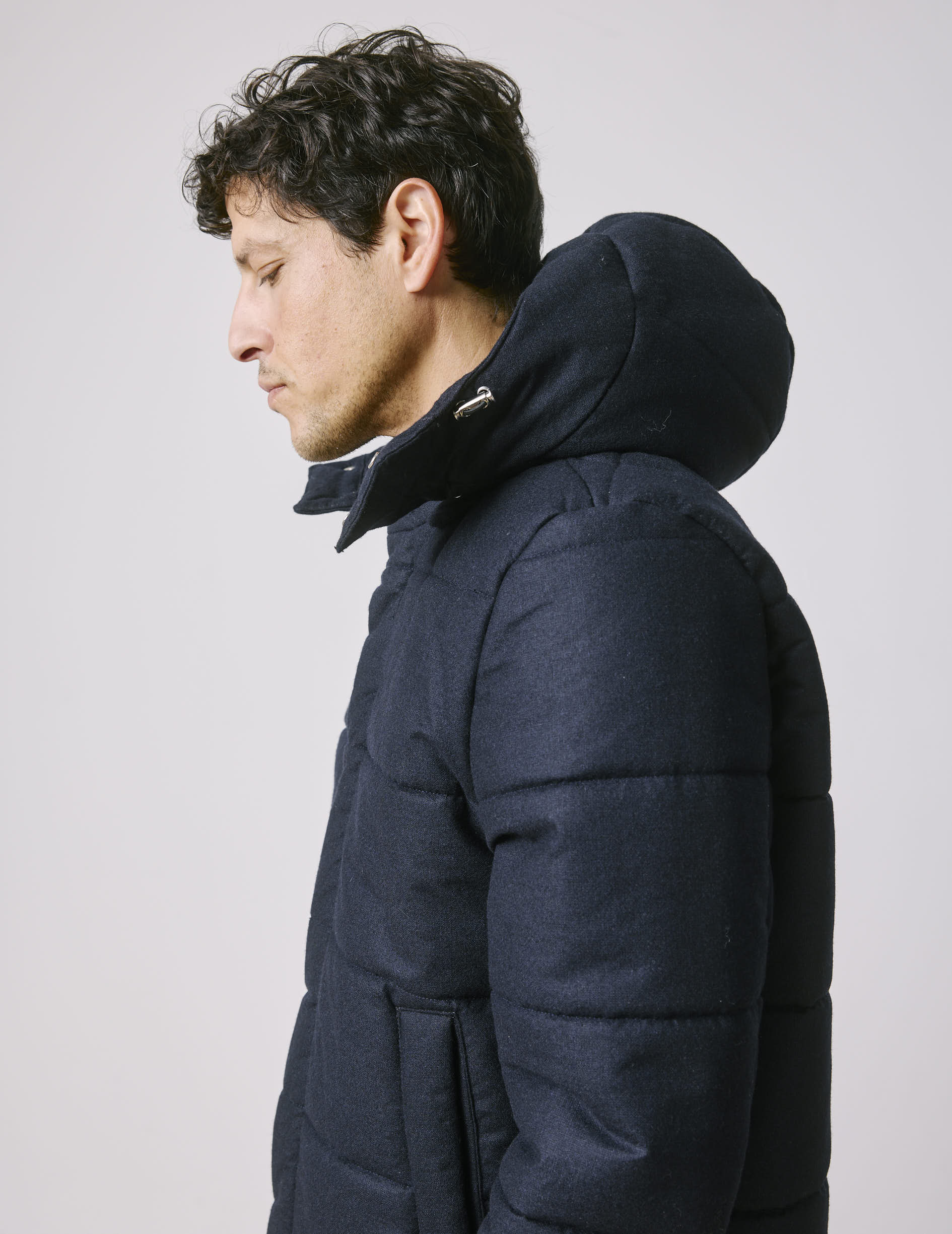 Isola navy wool canvas padded jacket