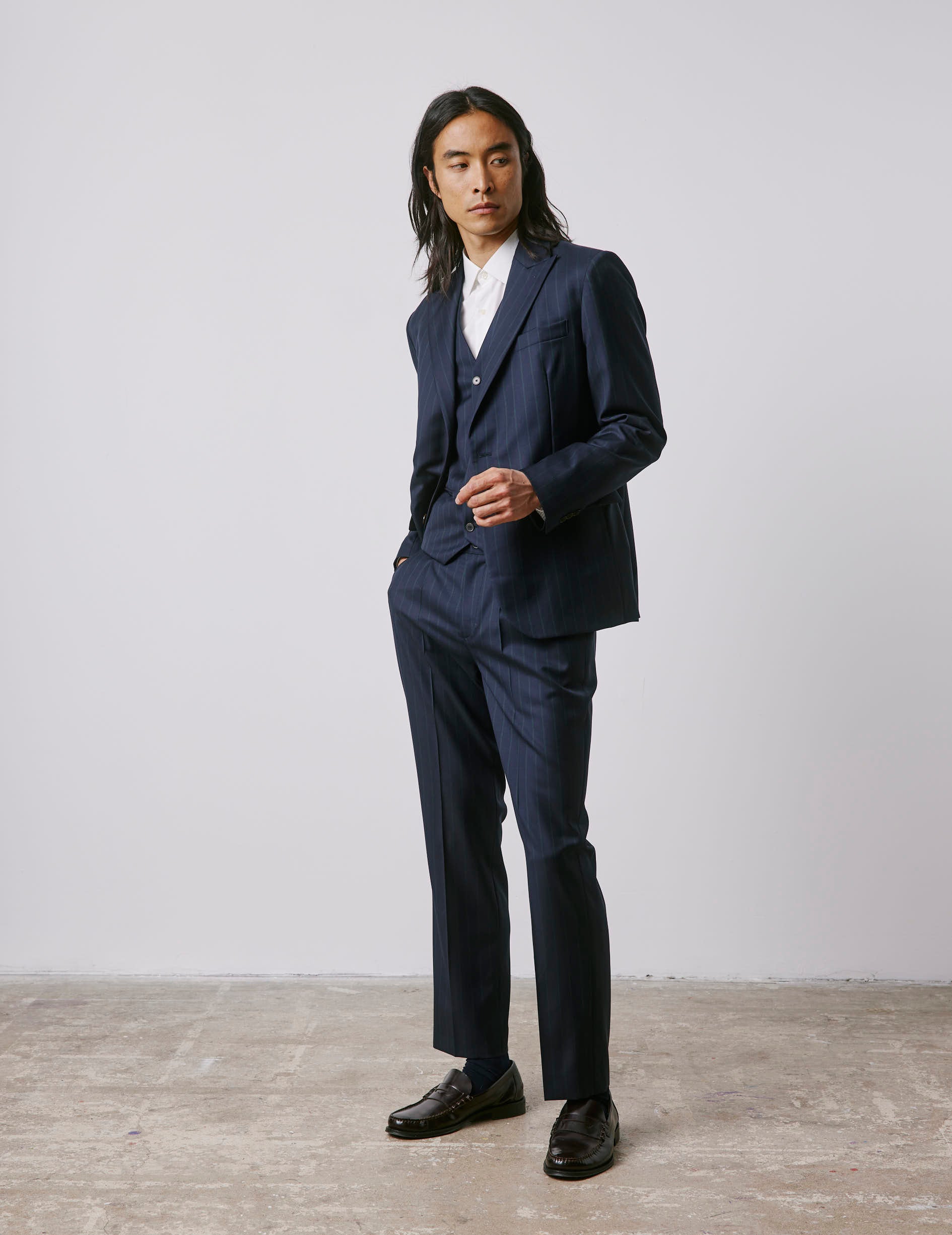 Driss navy striped virgin wool suit pants