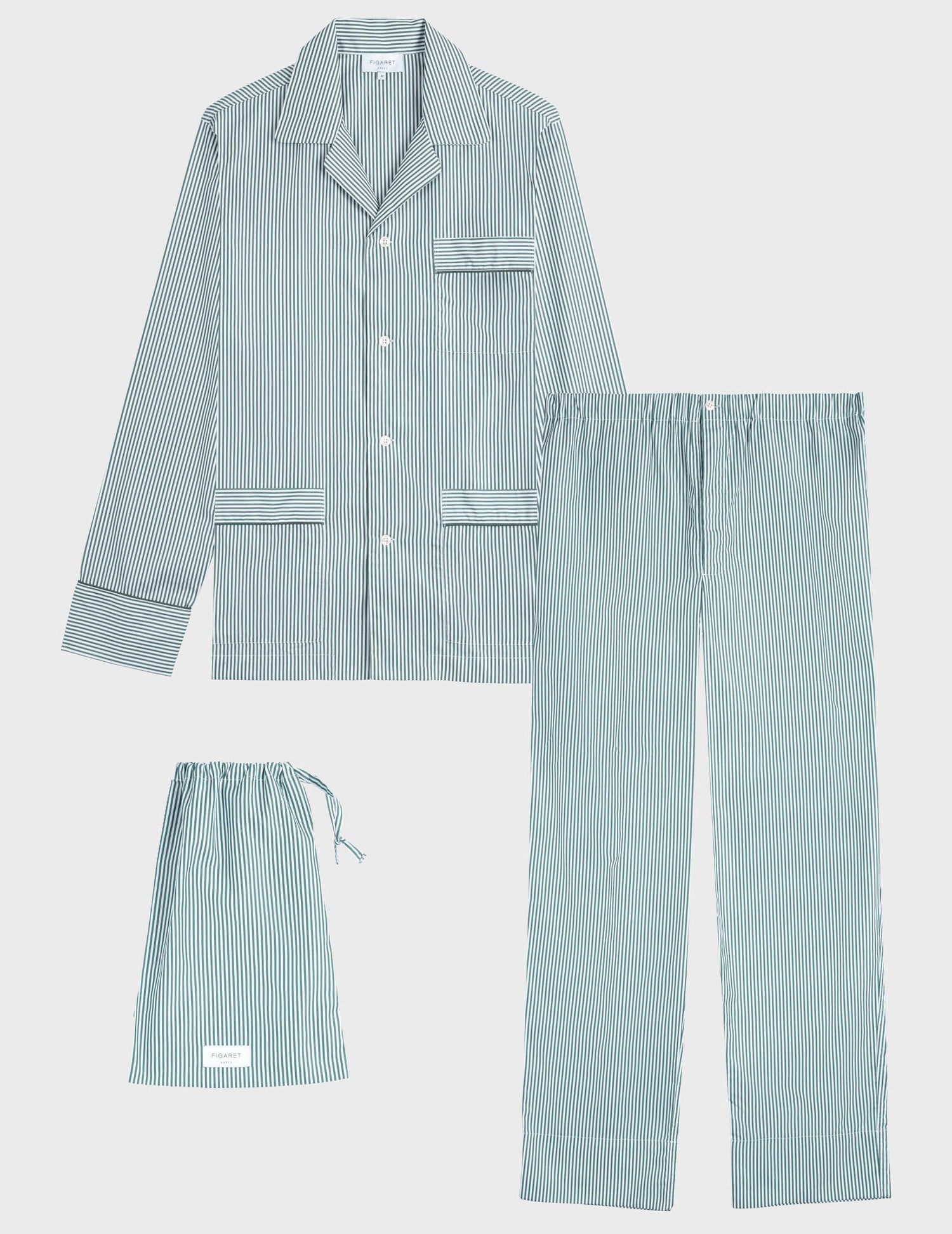 Louis green striped poplin pajamas