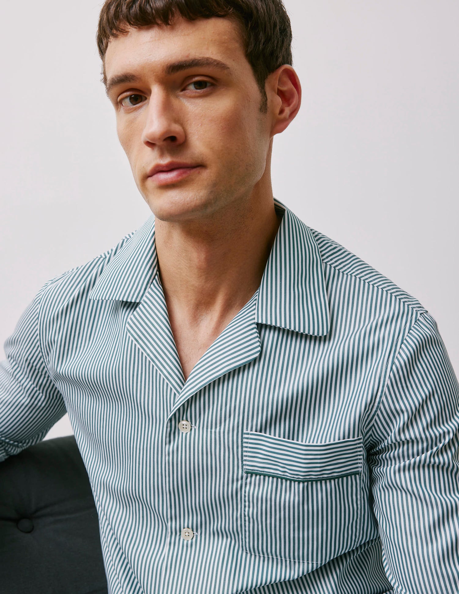 Louis green striped poplin pajamas