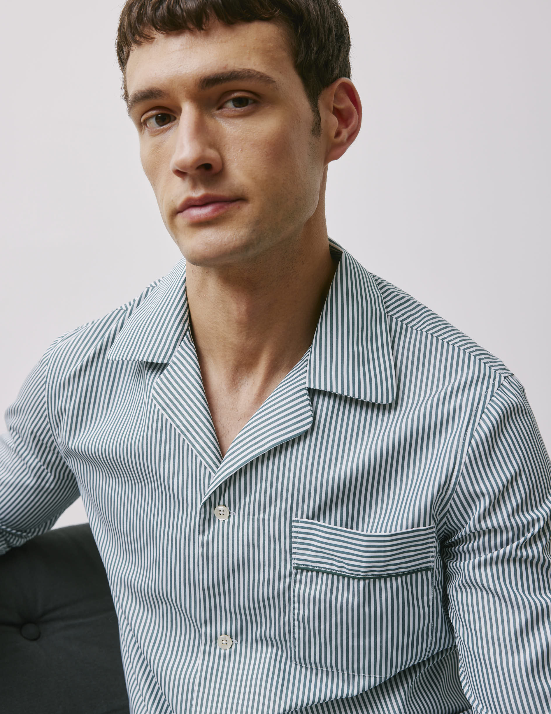Louis green striped poplin pajamas