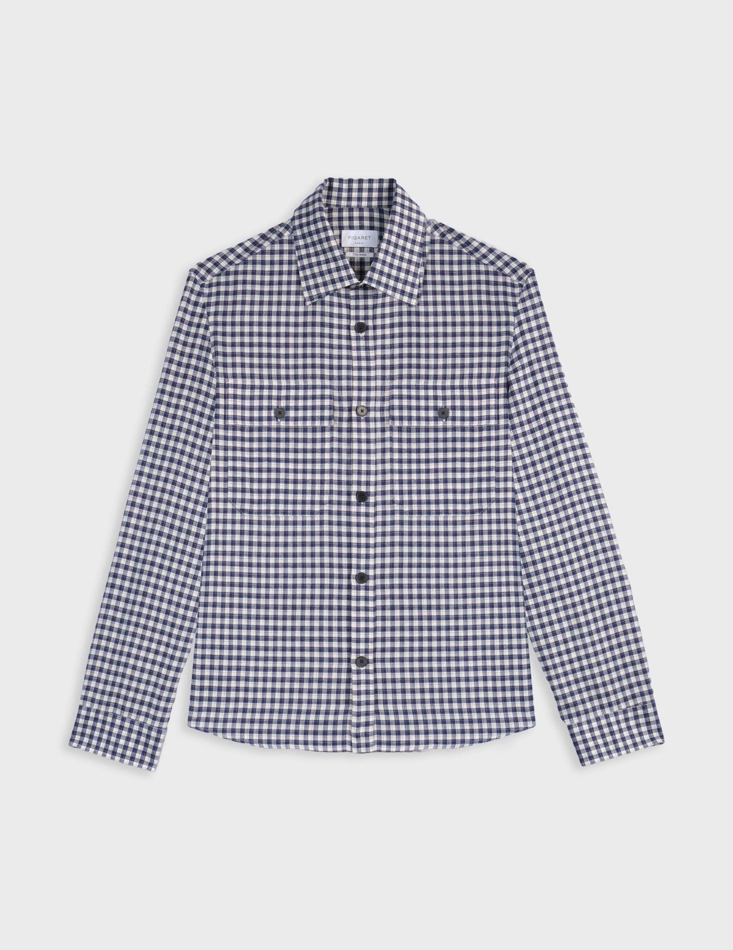 Maxime navy checked flannel shirt jacket