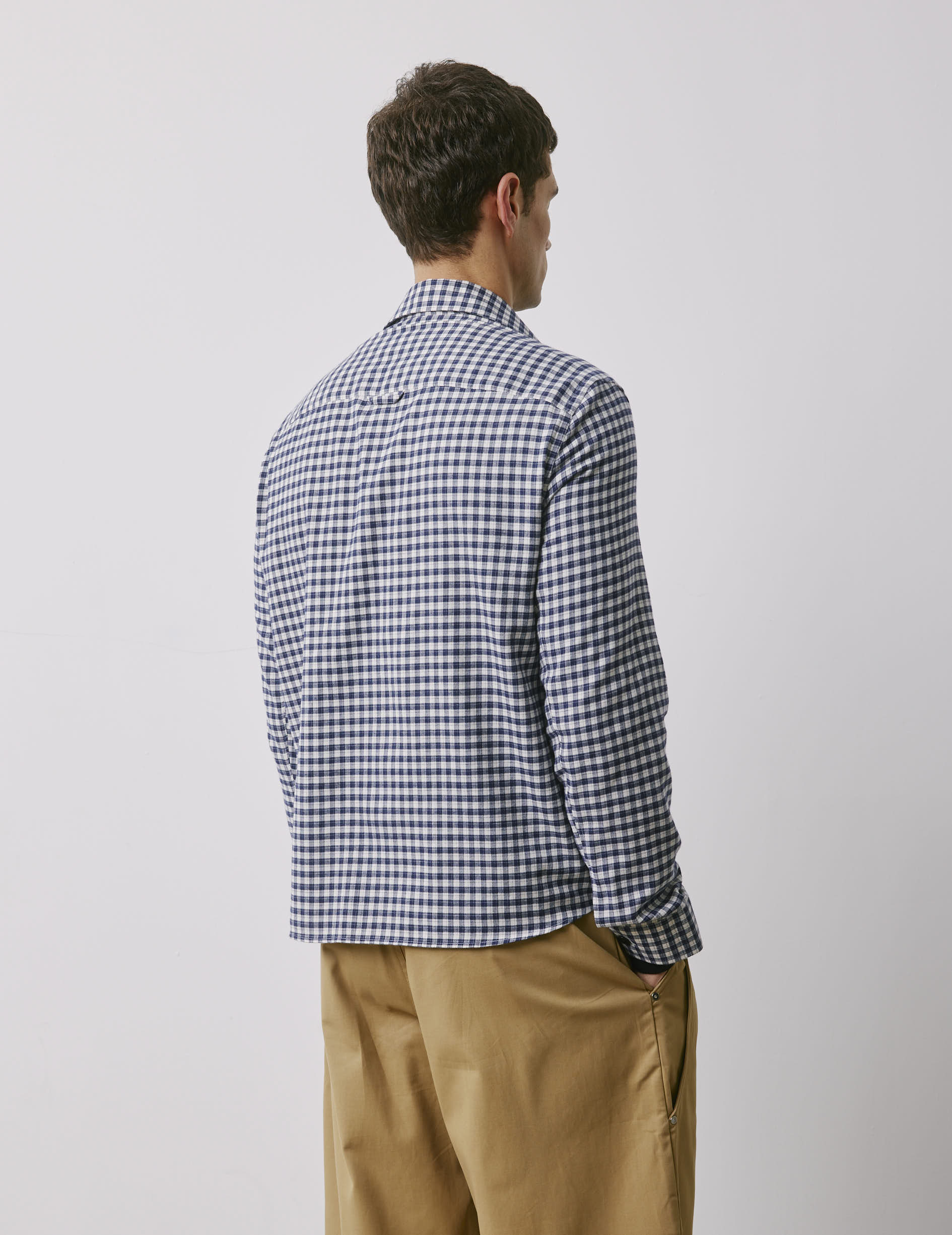 Maxime navy checked flannel shirt jacket