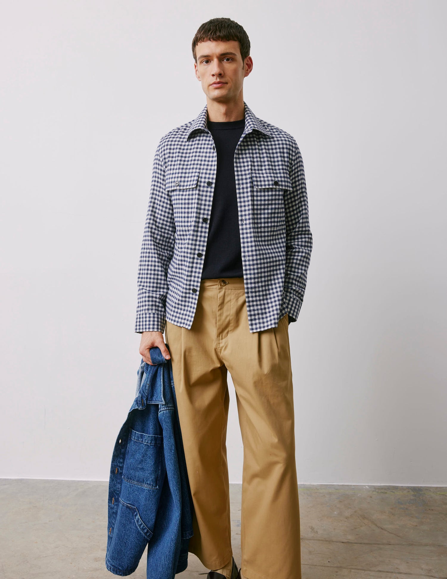 Maxime navy checked flannel shirt jacket