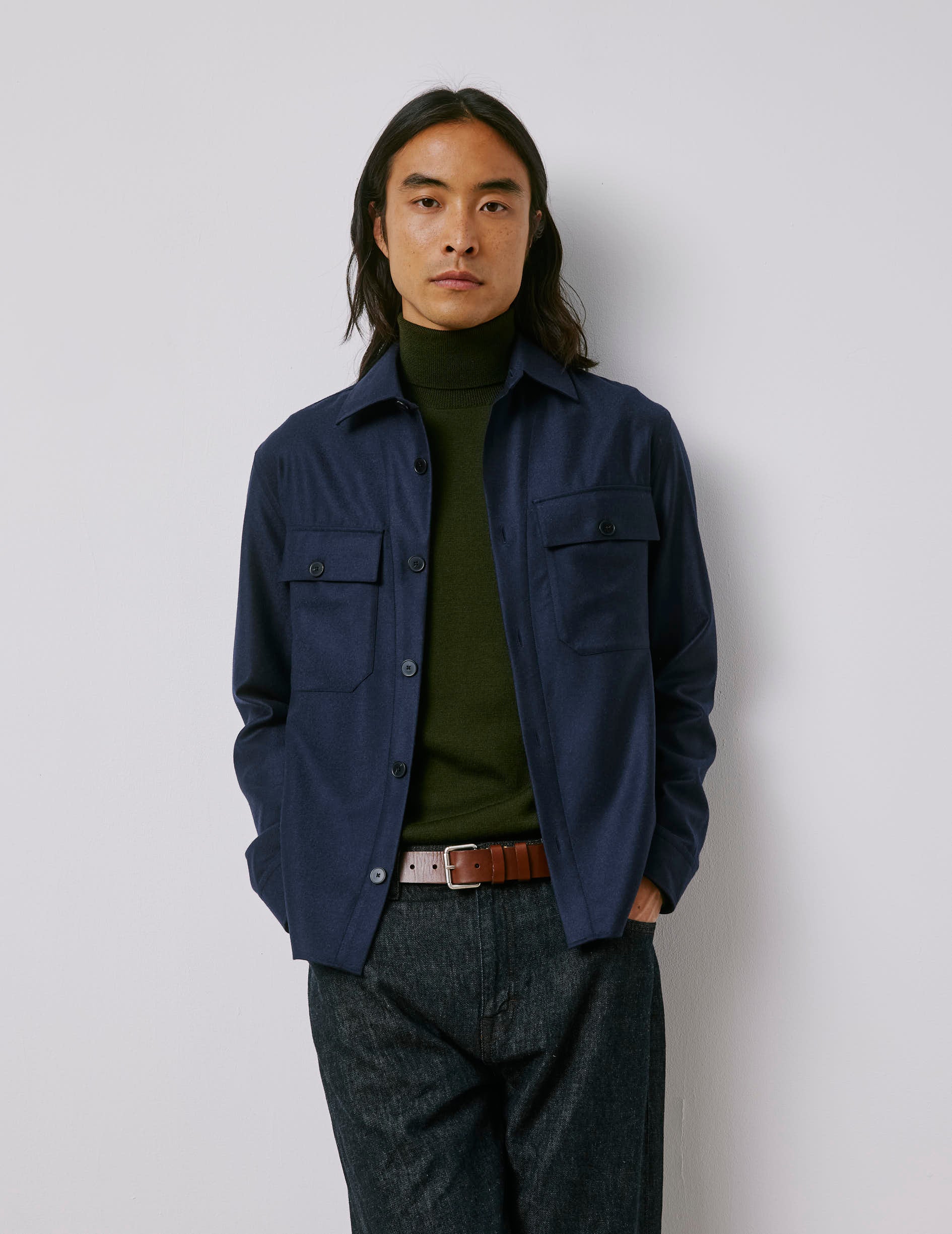 Maxime navy wool canvas shirt jacket -