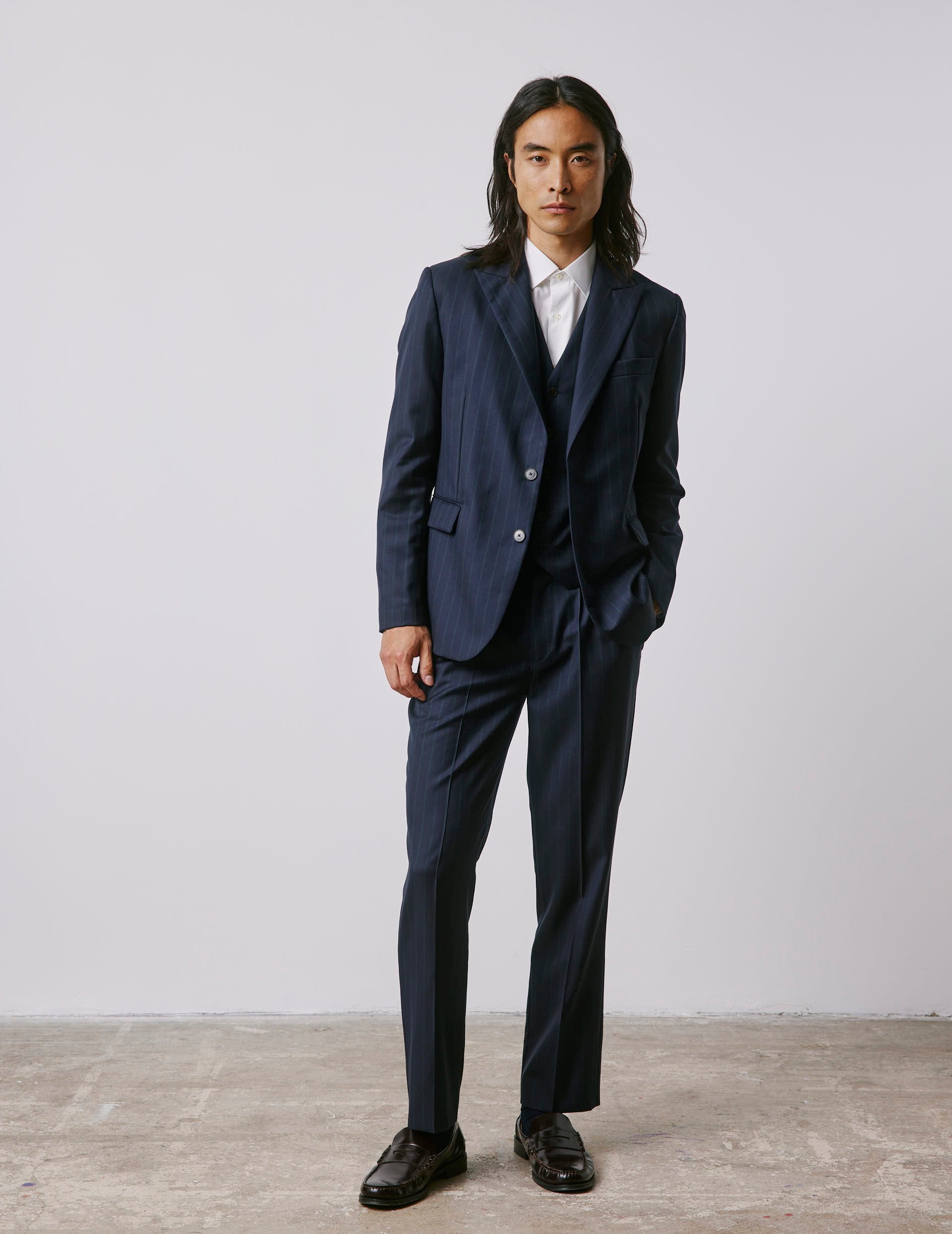 Marlon navy striped wool suit jacket