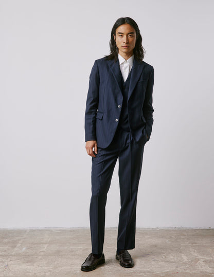 Marlon navy striped wool suit jacket