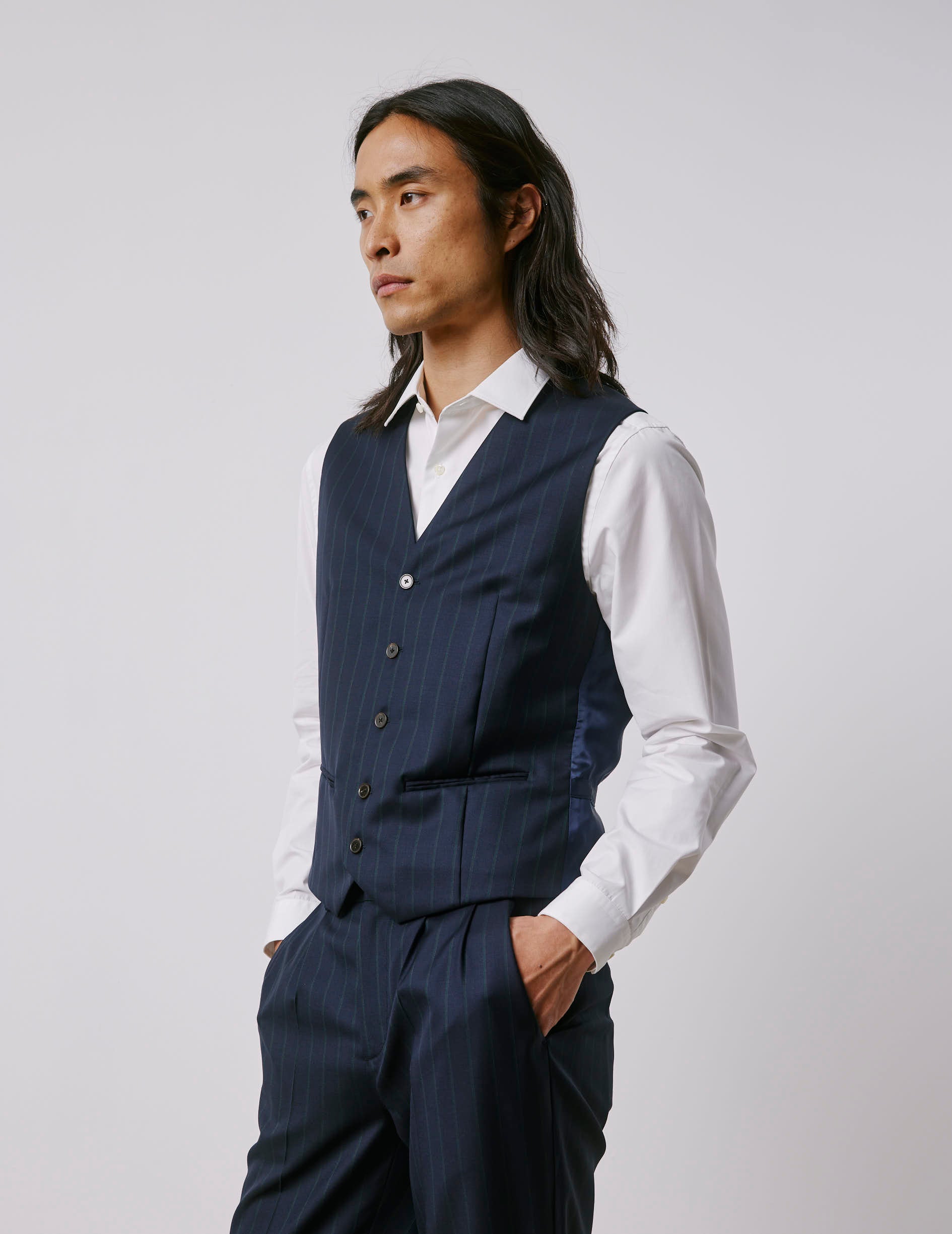 Mickael navy striped virgin wool suit vest