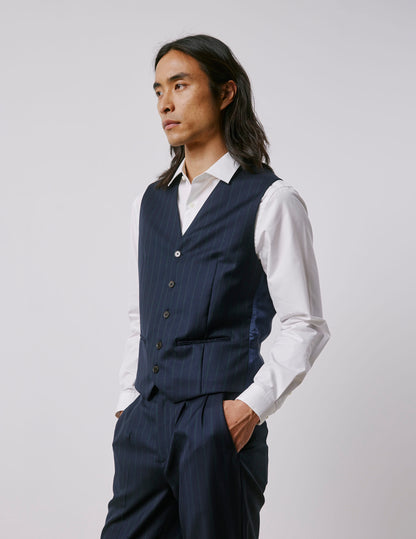 Mickael navy striped virgin wool suit vest