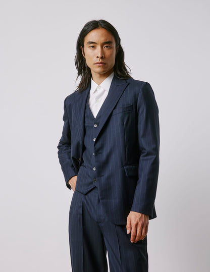 Mickael navy striped virgin wool suit vest