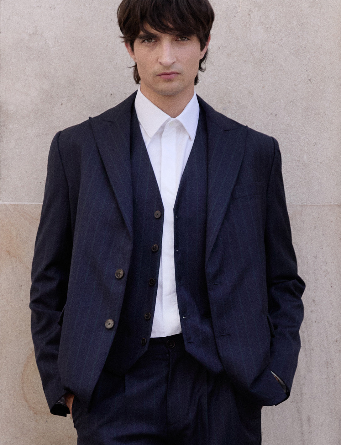 Mickael navy striped virgin wool suit vest