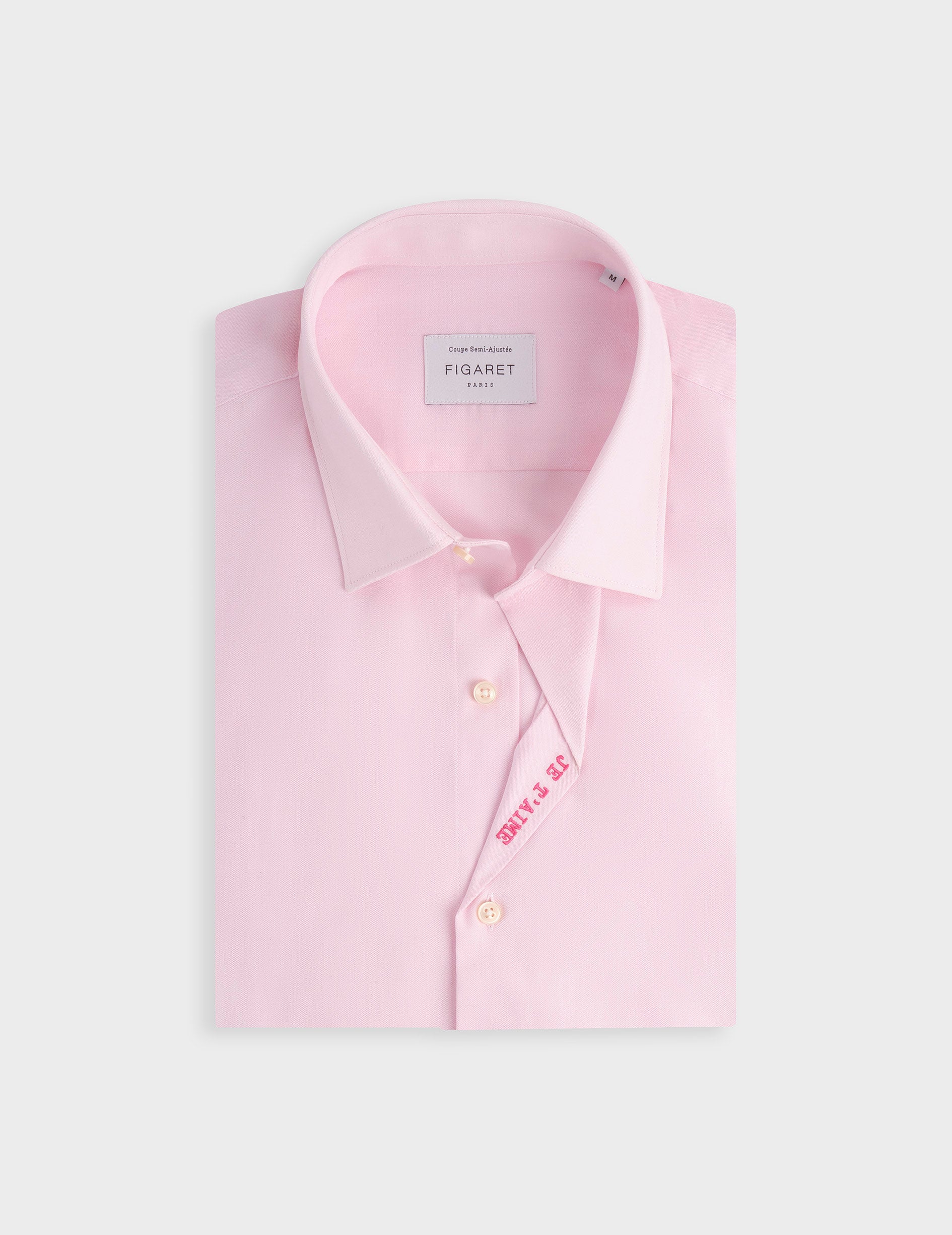 Unisex Pink "Je t'aime" shirt - Pinpoint - Figaret Collar