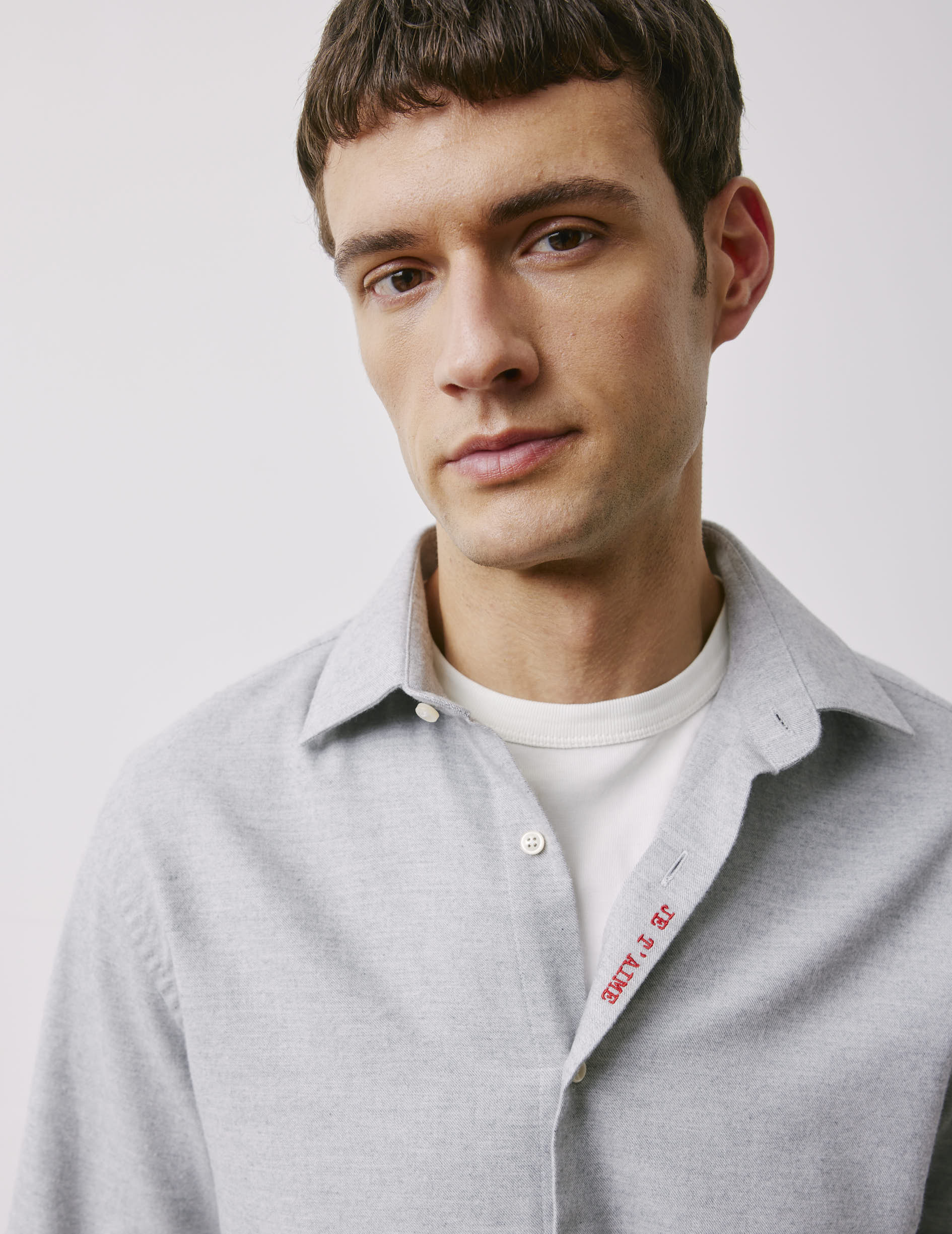 Unisex gray "Je t'aime" shirt - Flannel - Figaret Collar