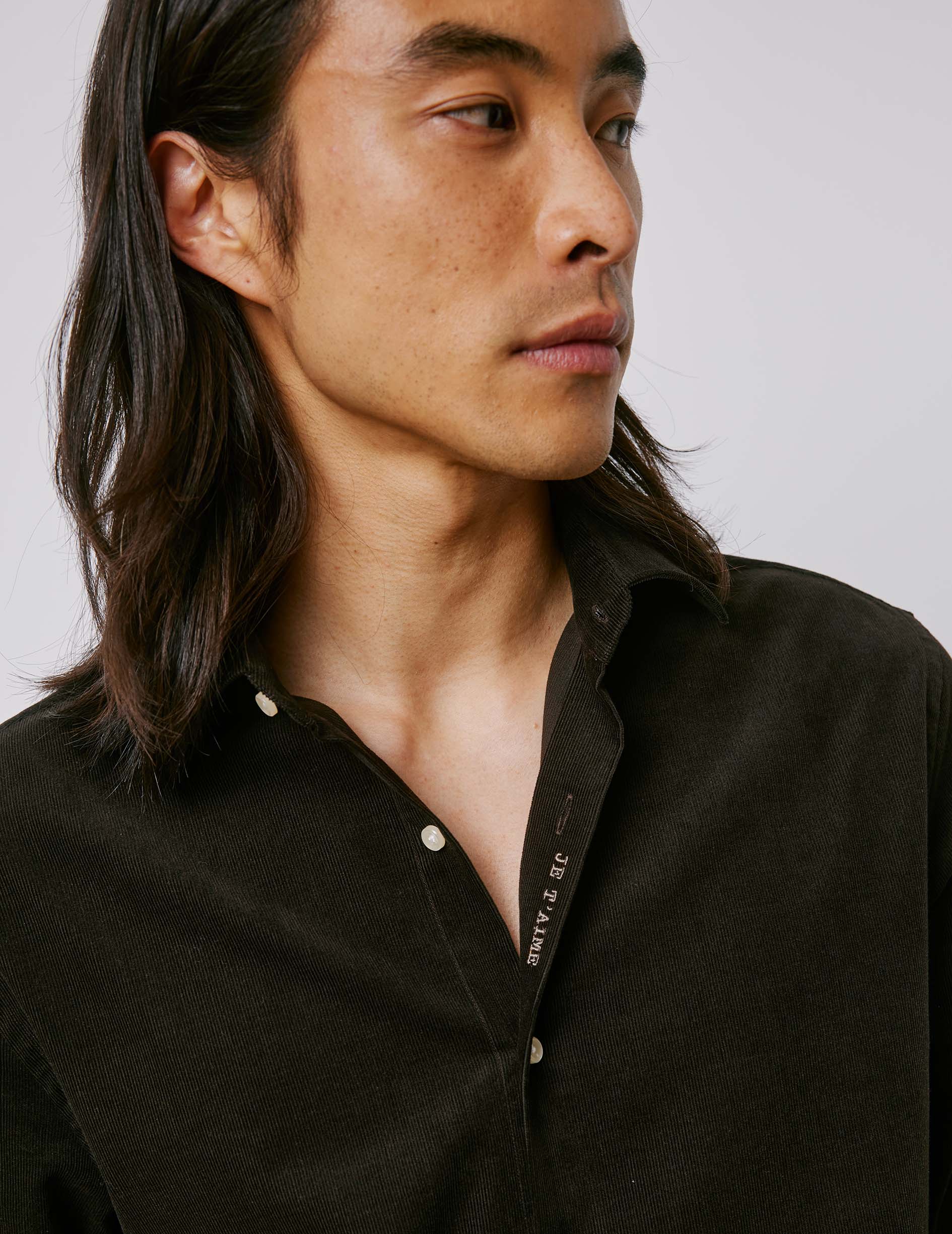 Unisex brown velvet "Je t'aime" shirt - Velvet - Figaret Collar