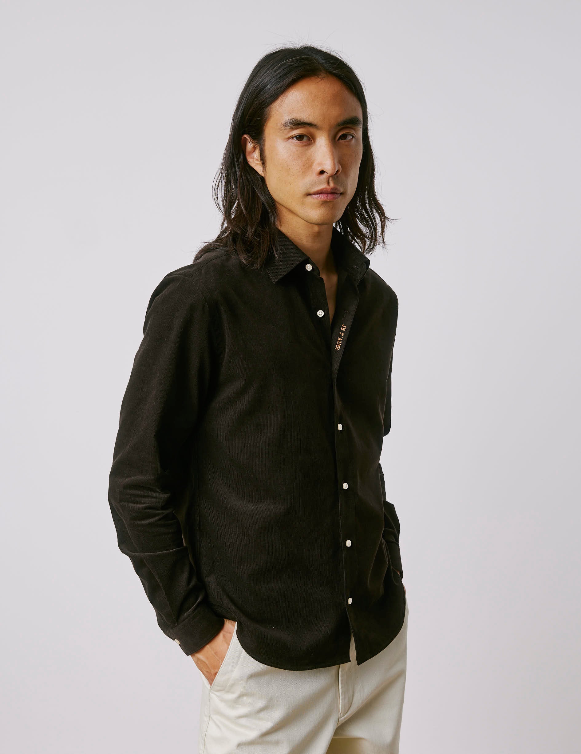 Unisex brown velvet "Je t'aime" shirt - Velvet - Figaret Collar