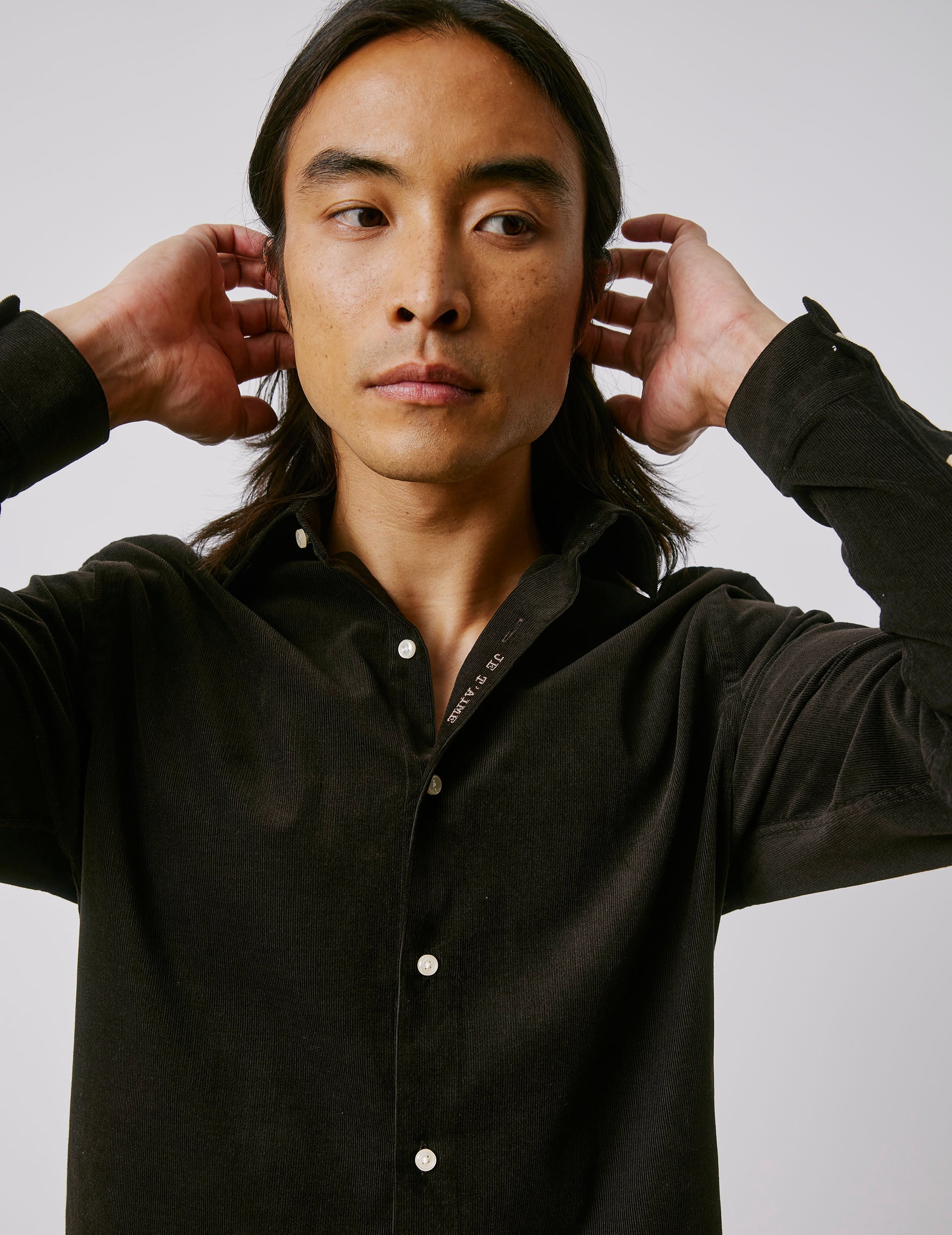 Unisex brown velvet "Je t'aime" shirt - Velvet - Figaret Collar