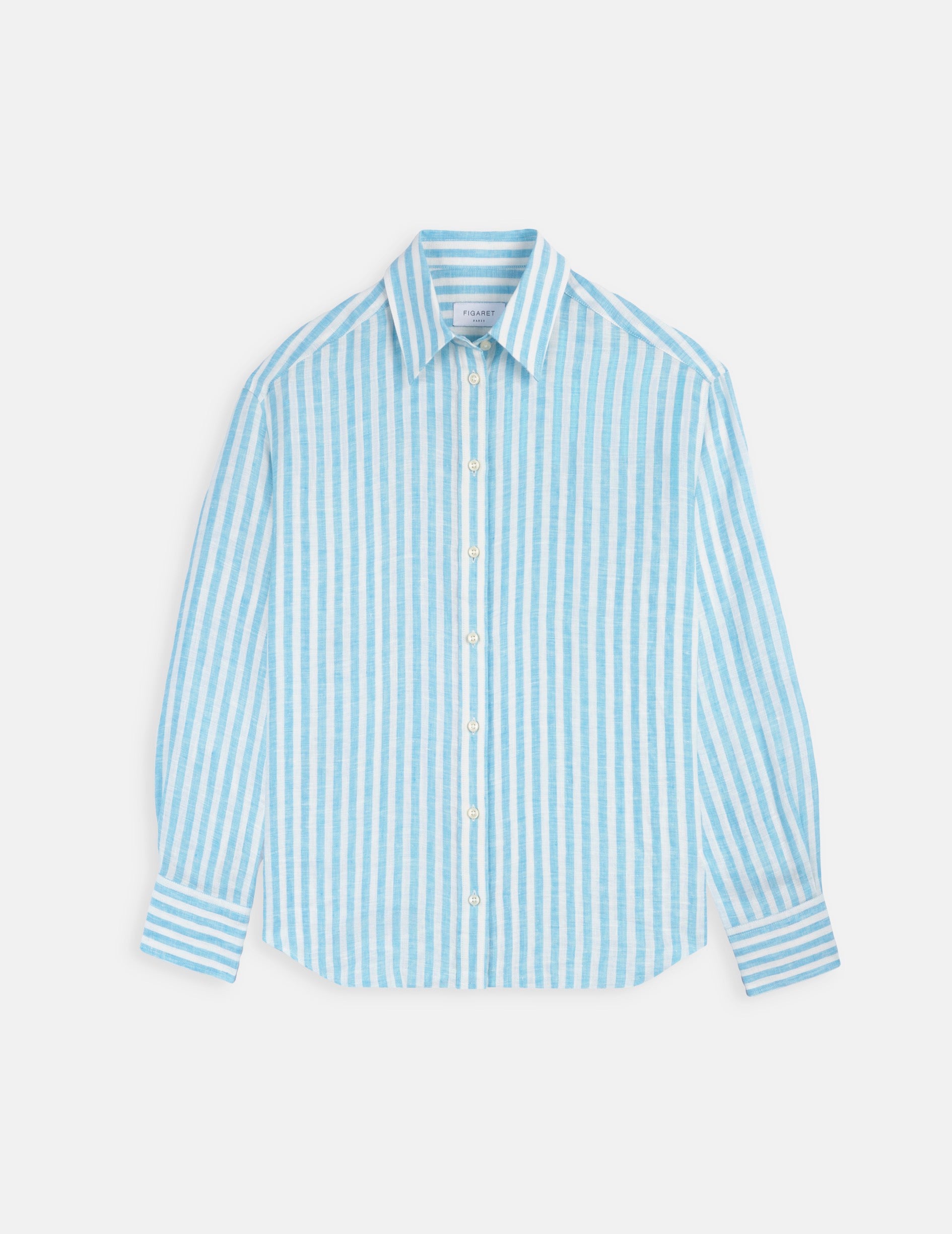Turquoise striped linen Ambre shirt - Linen - Shirt Collar