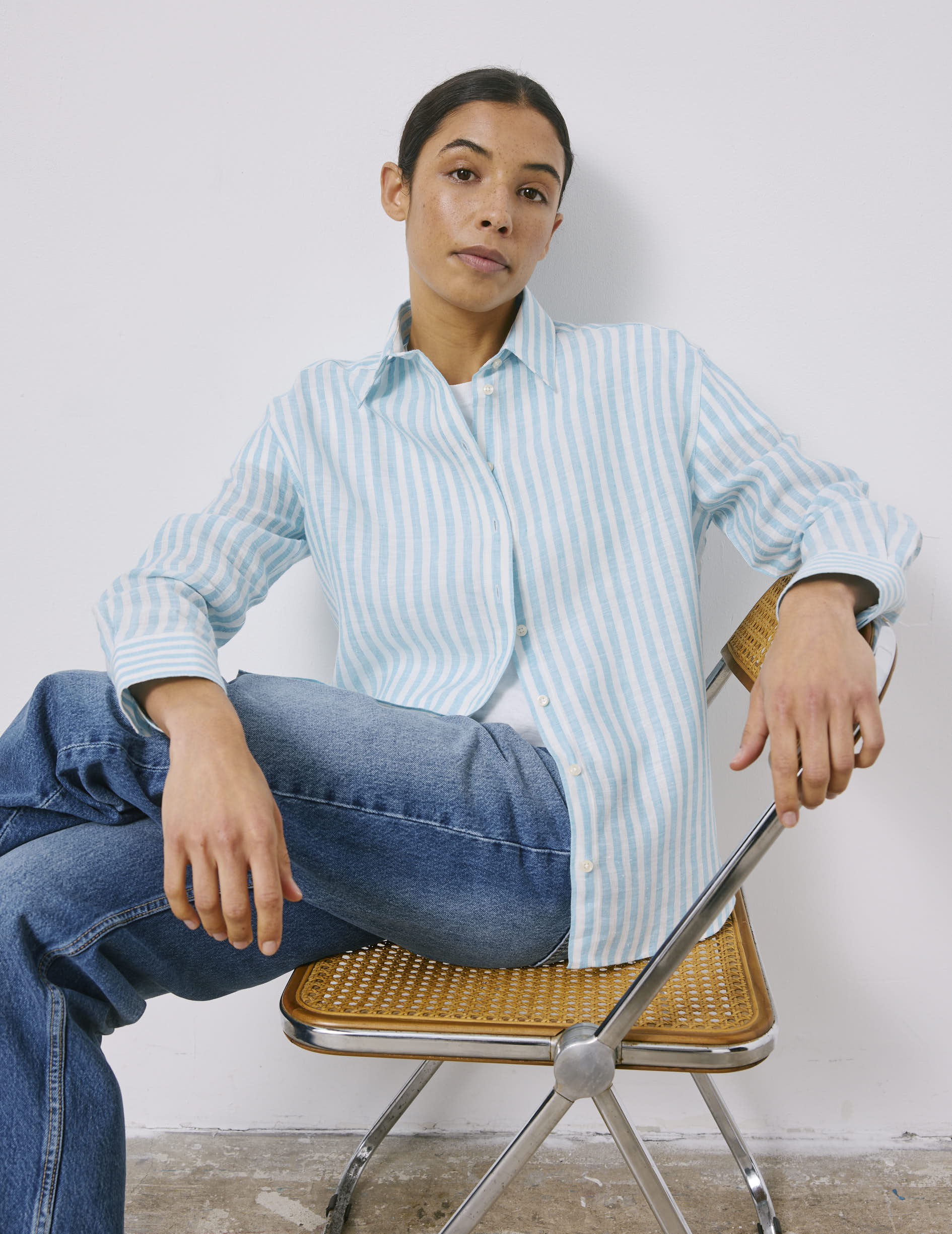 Turquoise striped linen Ambre shirt - Linen - Shirt Collar