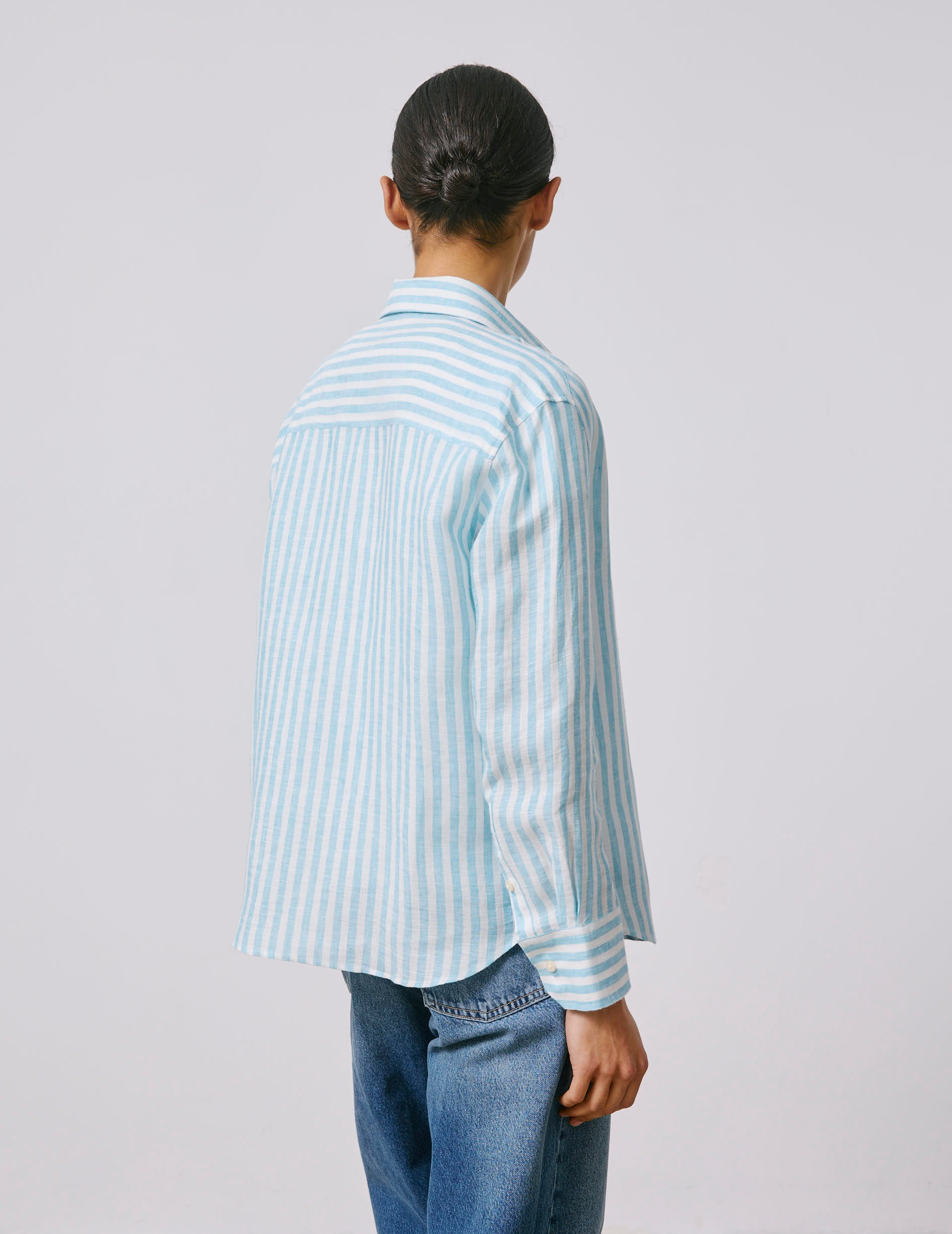 Turquoise striped linen Ambre shirt - Linen - Shirt Collar